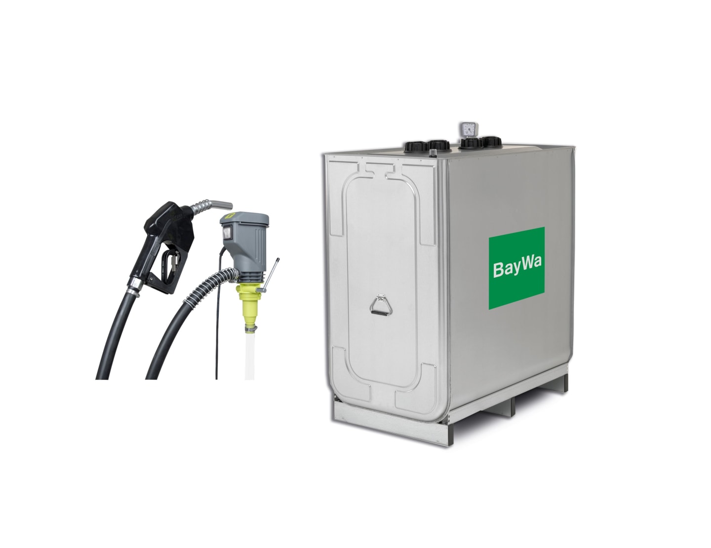 BayWa Hoftankstelle mit 1.000 L Unitech Tank, Hornet W40 A Elektro-Pumpe, Dieseltankanlage, Füllstandsanzeige