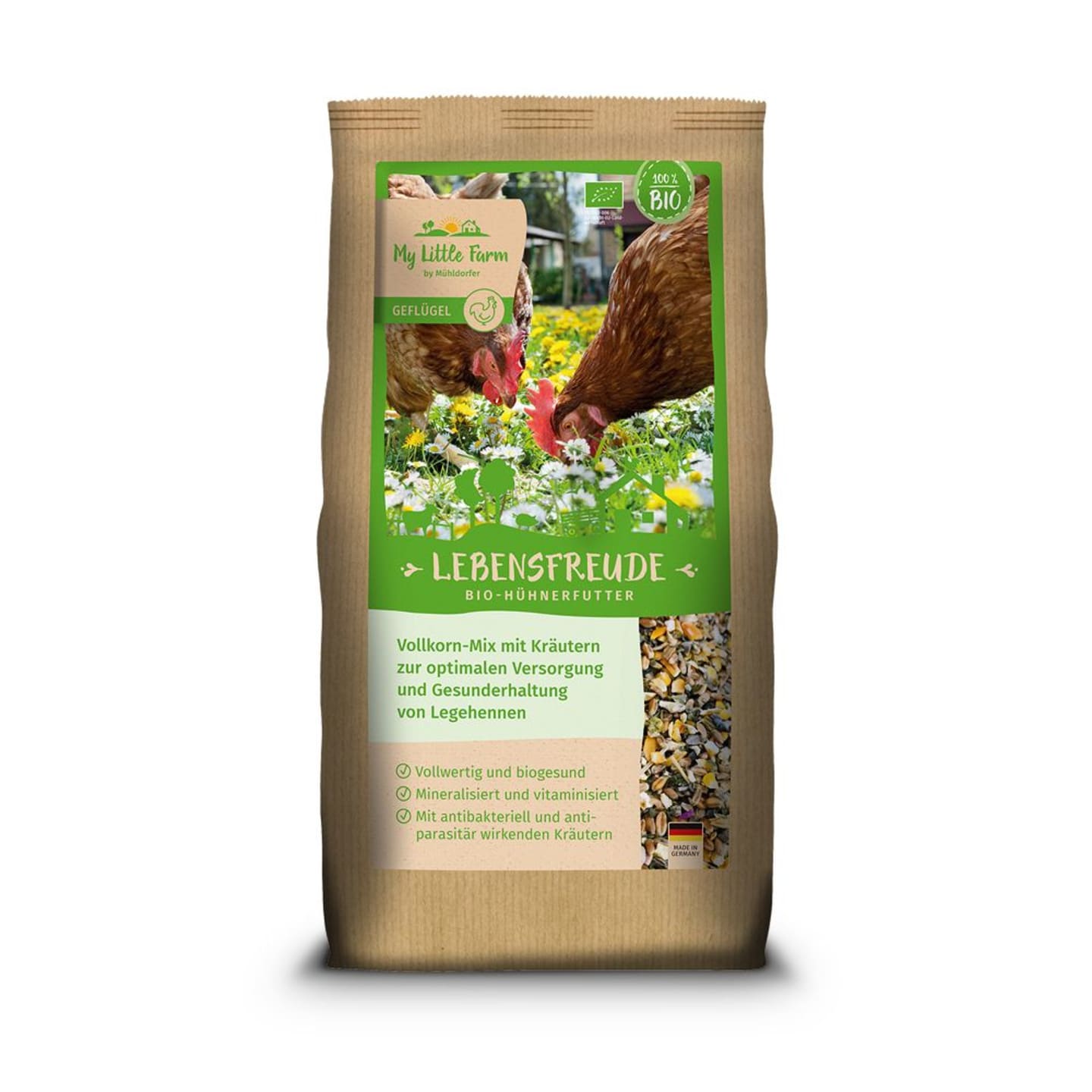 My Little Farm Bio Hühnerfutter Lebensfreude für Geflügel Körner 2 kg Beutel