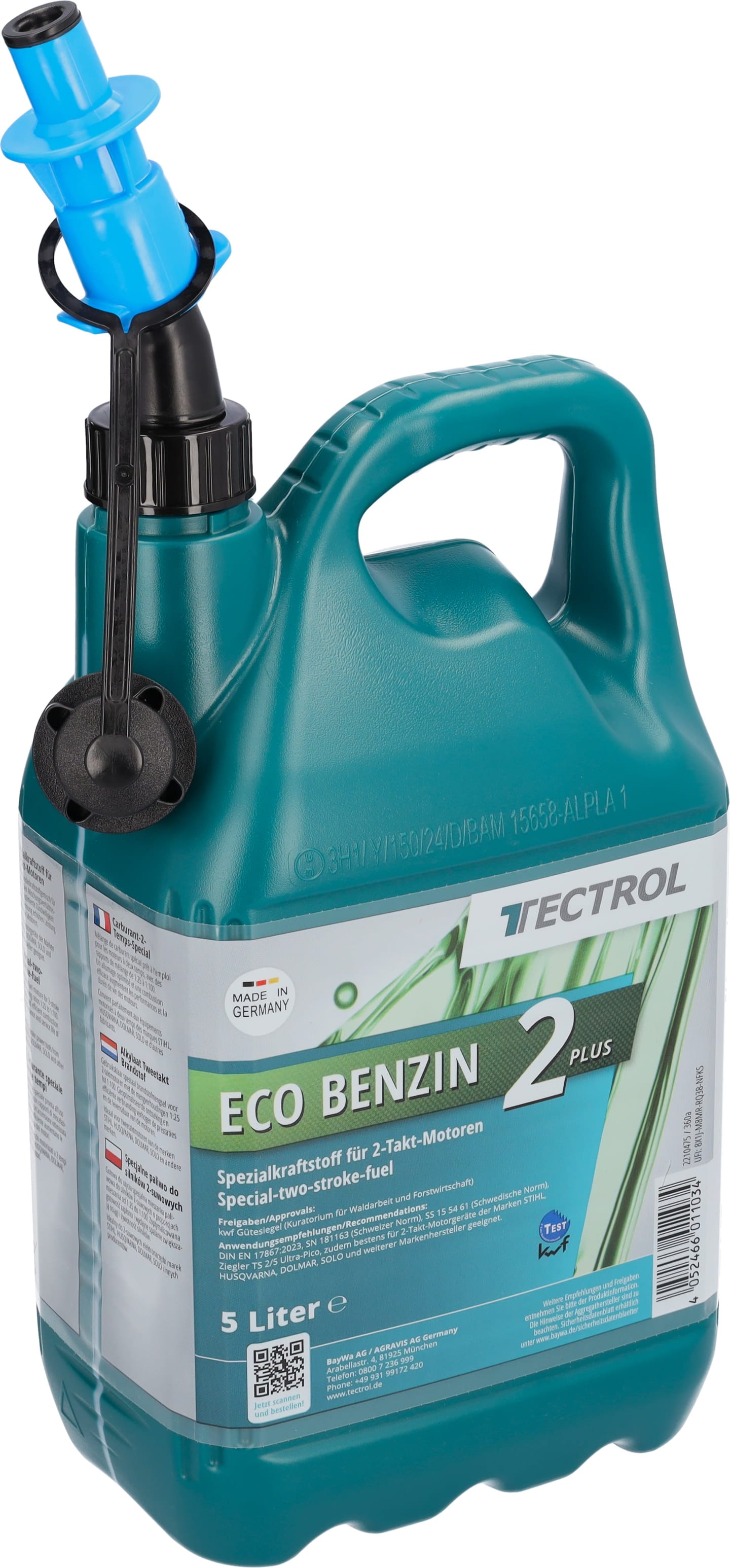 TECTROL ECO BENZIN 2 PLUS 5l + Einfüllsystem Kanister Sonderkraftstoff, Gerätebenzin, Alkylatbenzin für 2-Takt-Motoren, gebrauchsfertig, Spezialkraftstoff