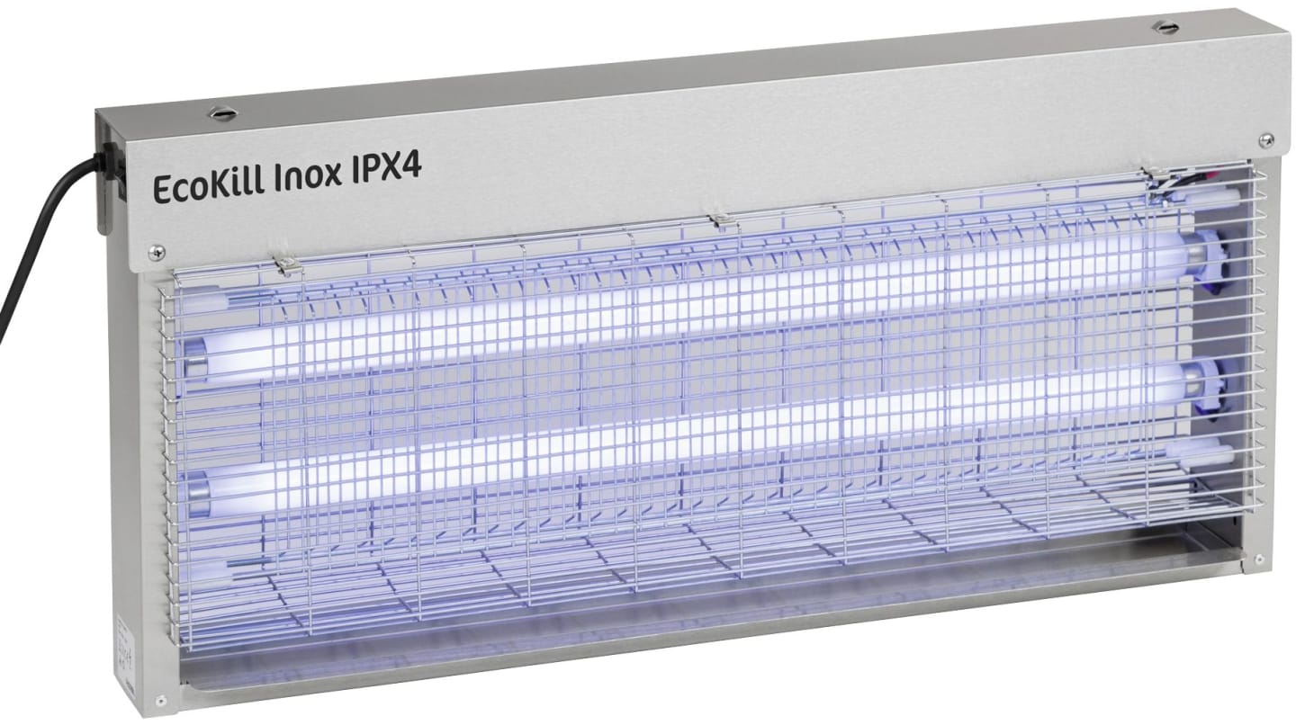 KERBL Fliegenvernichter "Eco Kill Inox IPX4" 2 x 20 W, blau, max. 200 m², Edelstahlgehäuse, spritzwassergeschützt, 299936