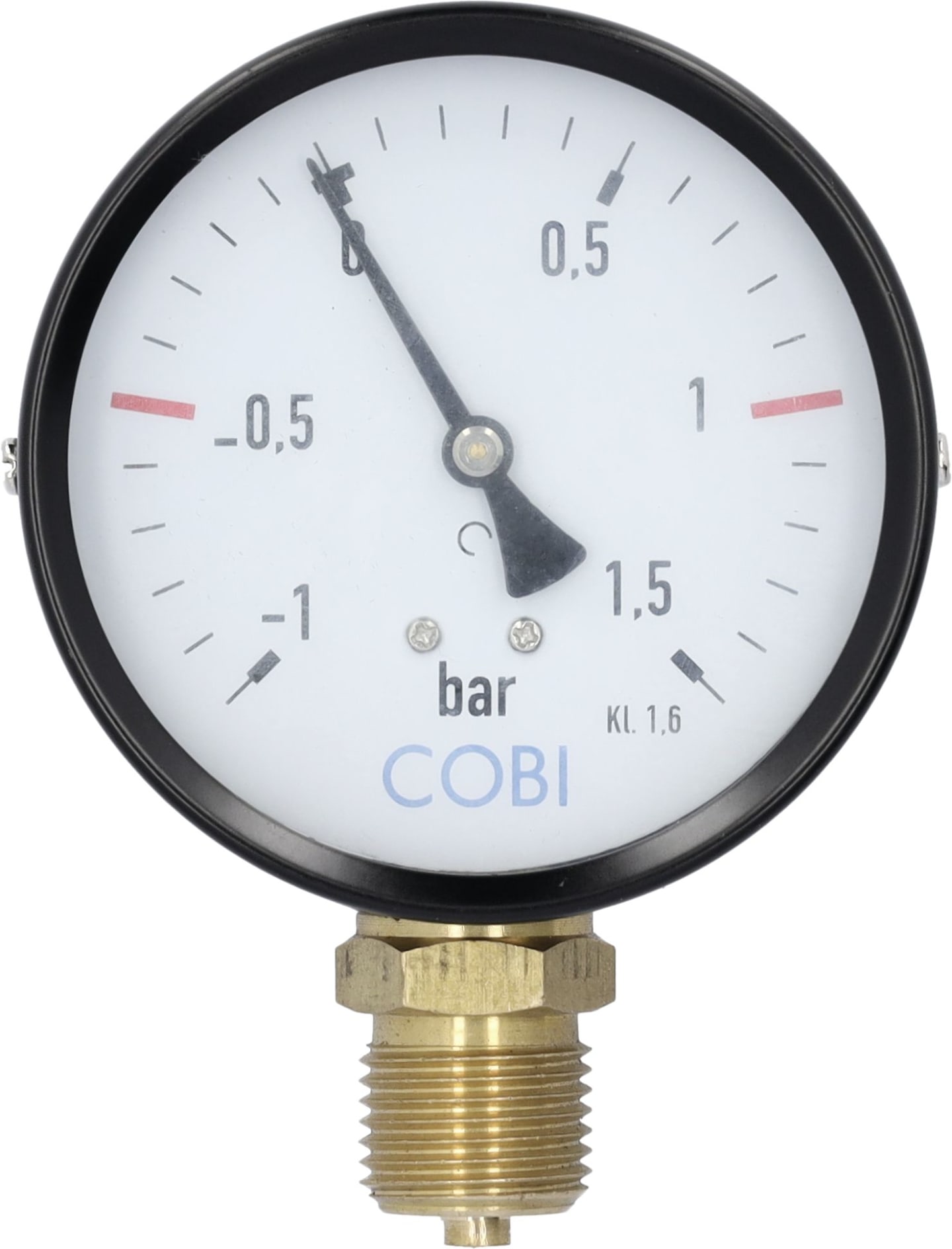 Hücobi Vakuum-Manometer, Anschluss 1/2" unten, -1 bis 1,5 bar, Rote Markierung -0,5 bar; +1,0 bar, 8114 013010