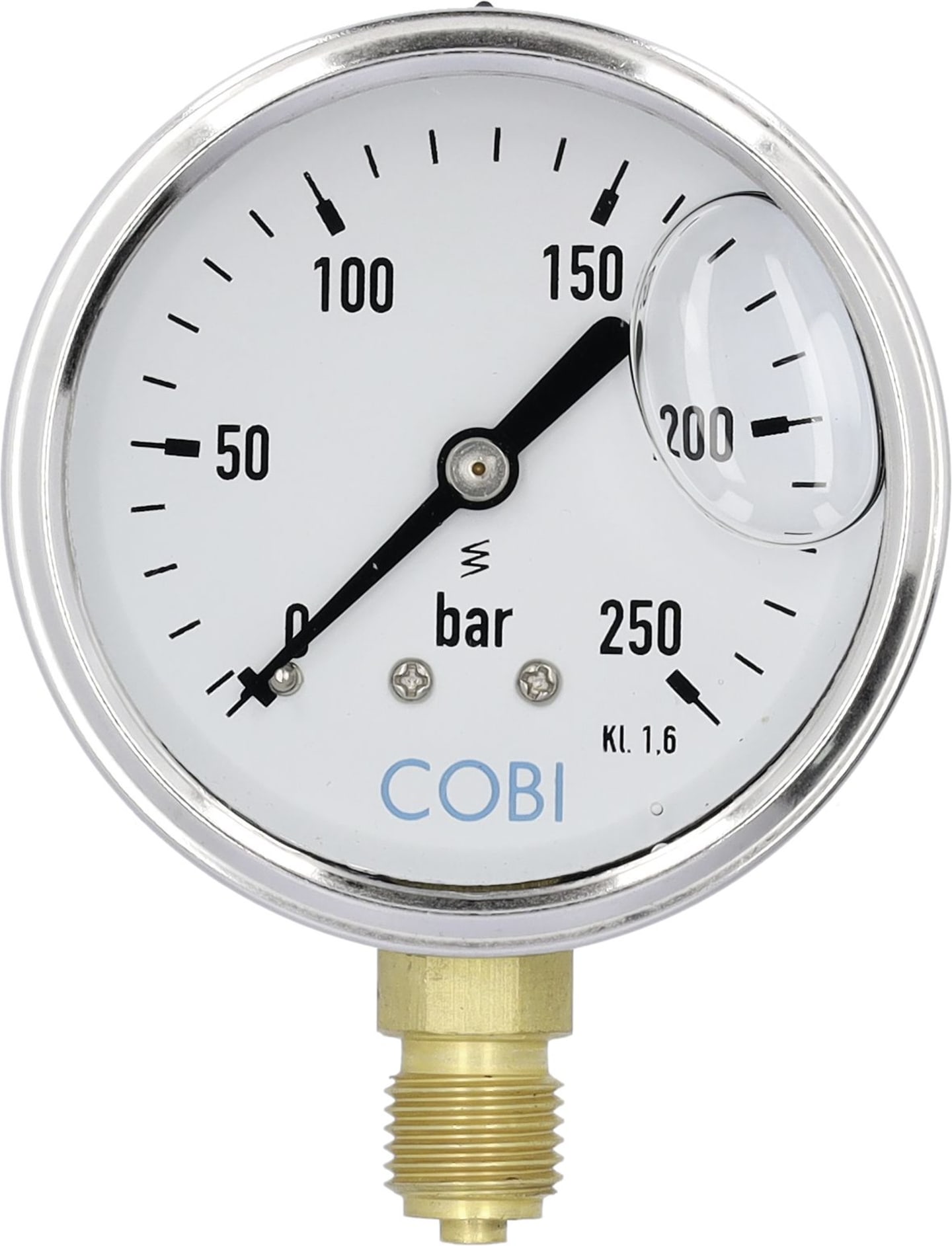 Hücobi Glyzerin-Manometer, Anschluss 1/4" unten, 0 bis 250 bar, 8128 006250