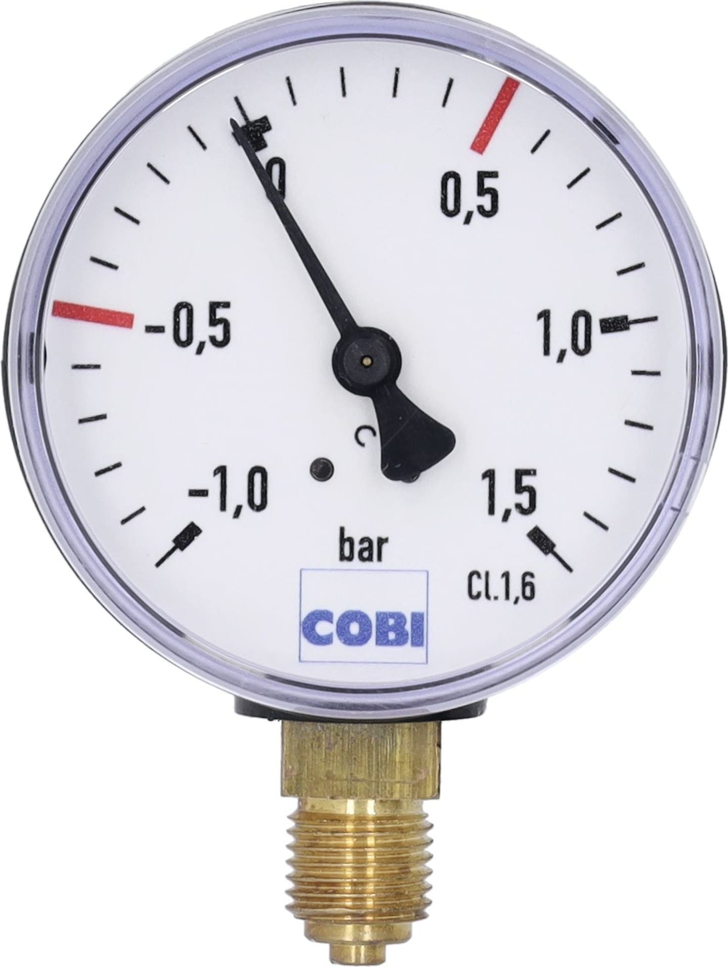 Hücobi Vakuum-Manometer, Anschluss 1/4" unten, -1 bis 1,5 bar, Rote Markierung -0,5 bar; +0,5 bar, 8112 006005