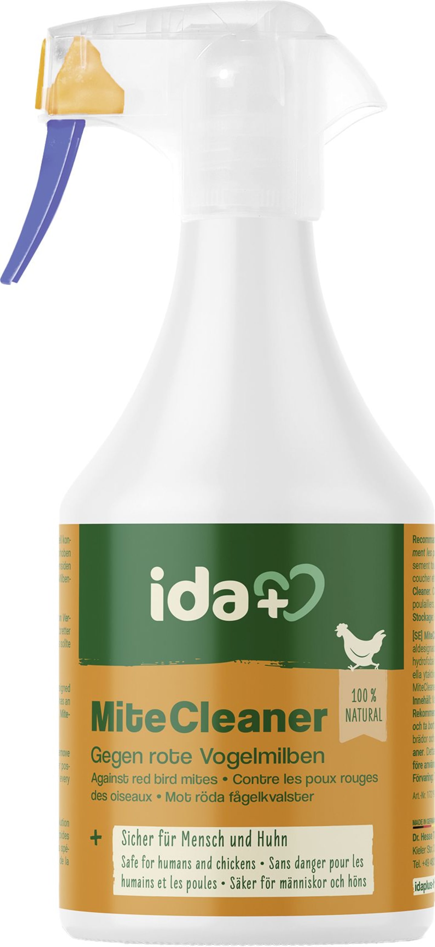 ida plus® Reinigungsmittel "MiteCleaner" 500 ml mit Sprühflasche für Geflügelstall, 73187