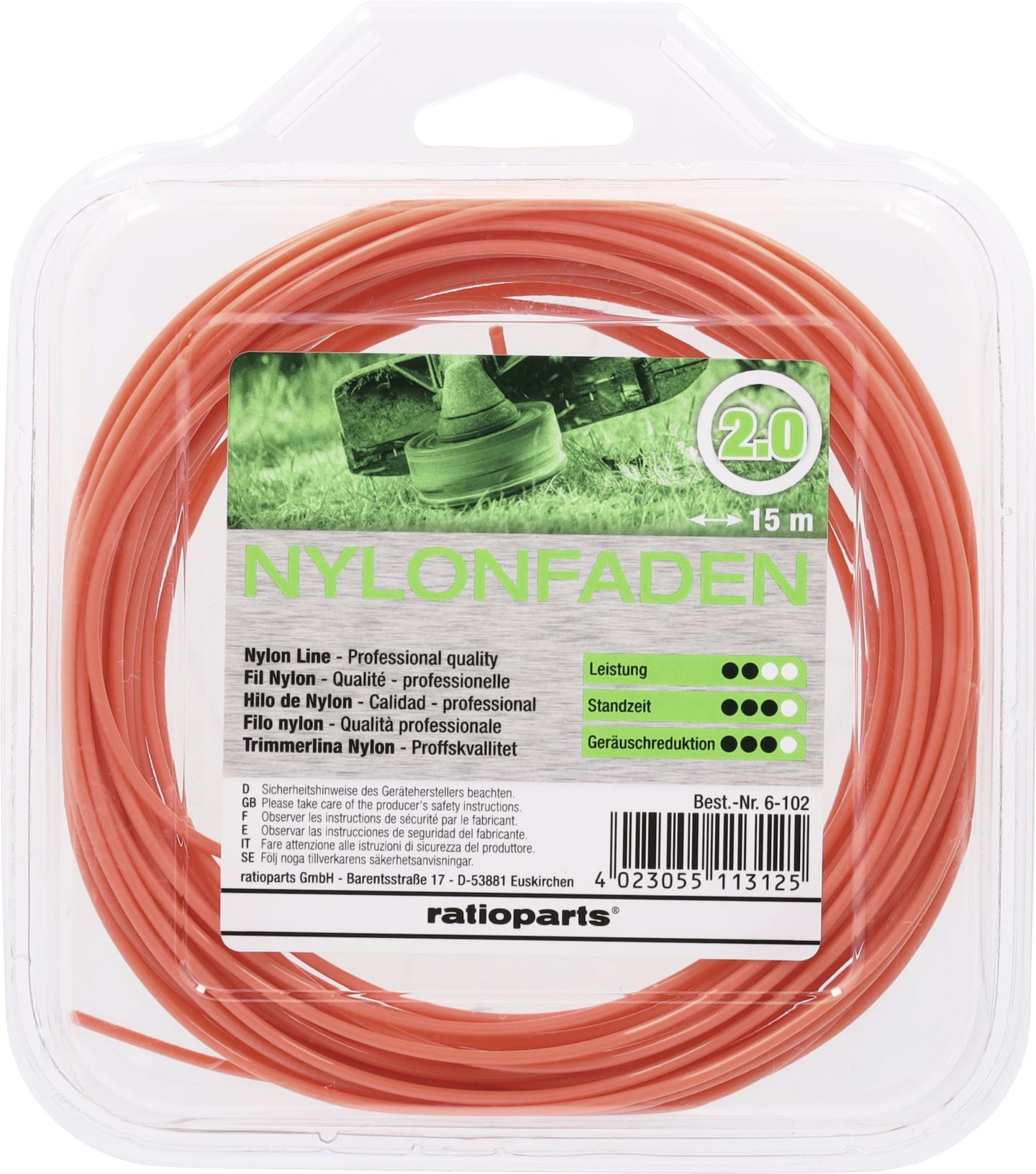 Mähfaden "Copolymer" 2,0 mm/15 m rund, orange, SB-Karte
