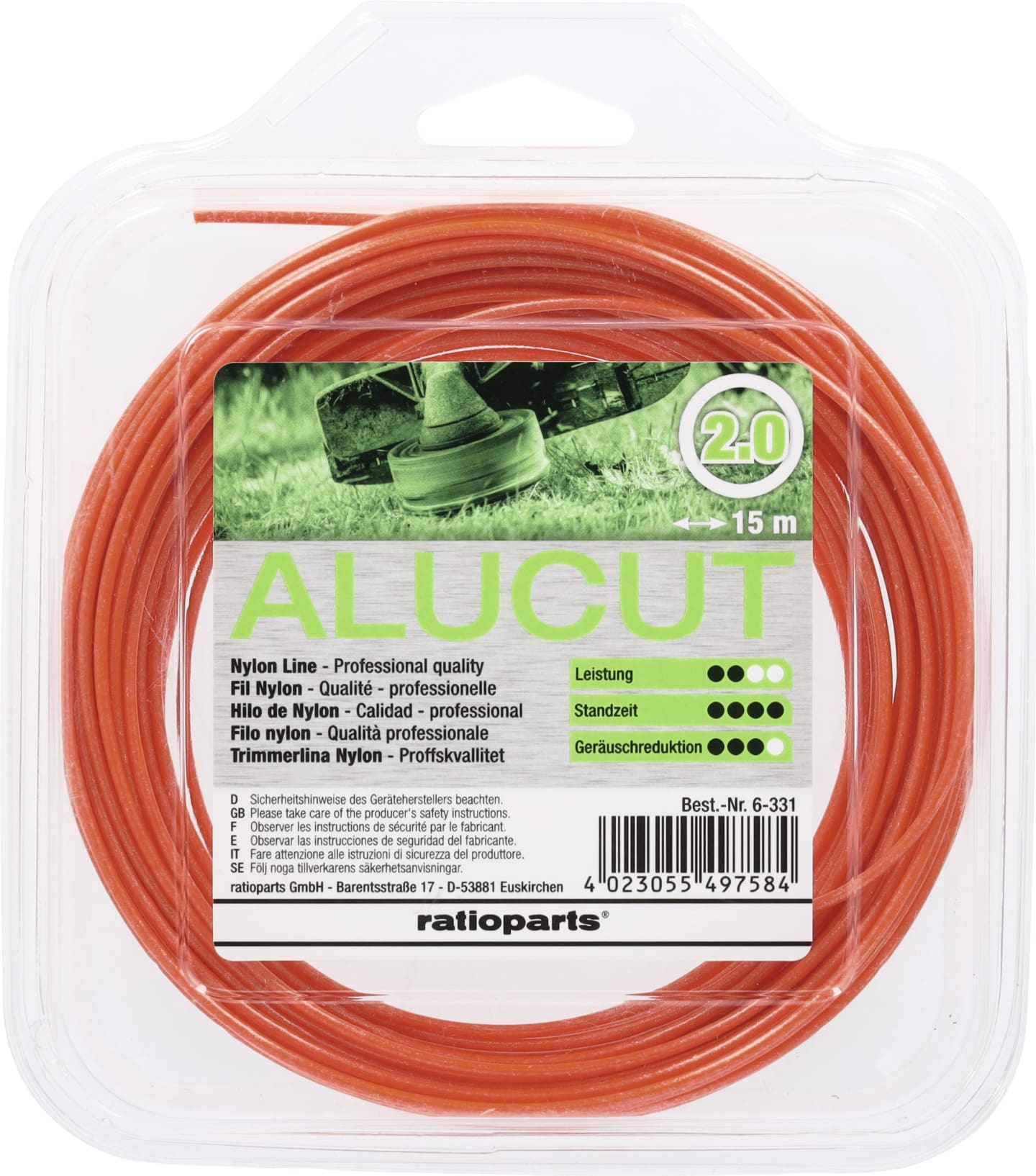 Mähfaden "Alucut" 2,0 mm/15 m rund, orange, SB-Karte