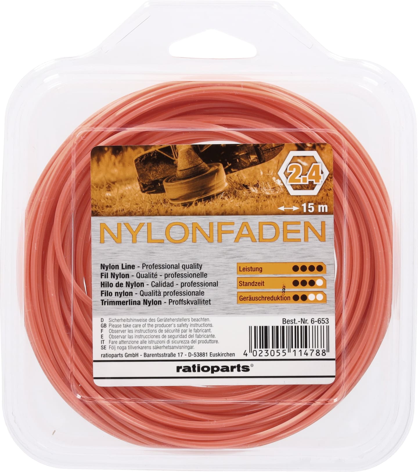Mähfaden "Copolymer" 2,4 mm/12 m 6-Kant, SB-Karte