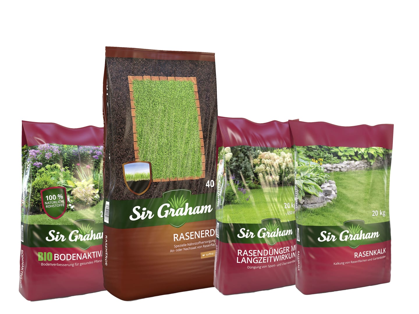 Sir Graham VK-Set-Rasenpflege ca. 600 m² (Erde/Bodenaktivator/Dünger/Rasenkalk)