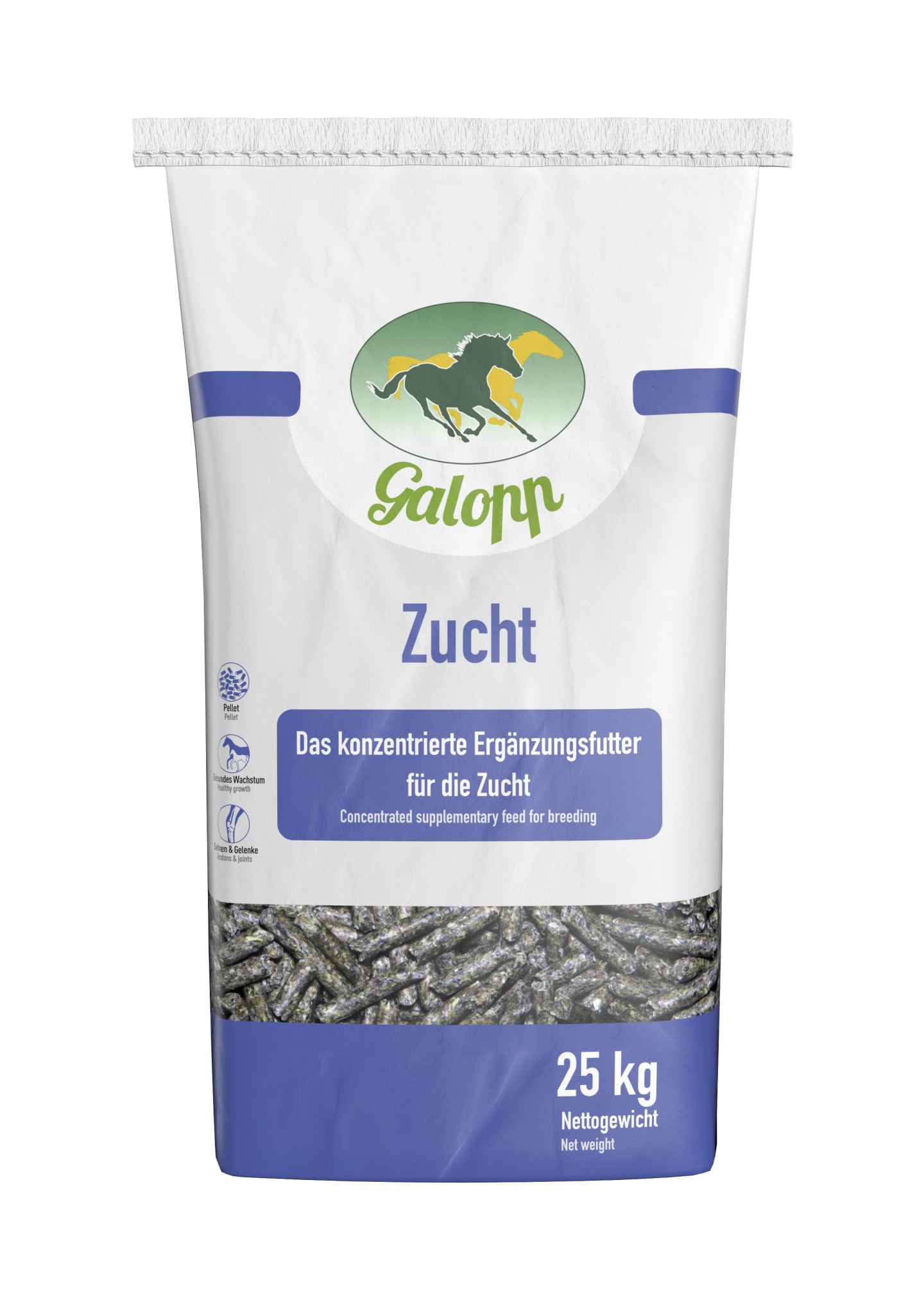 Galopp Zucht pelletiertes Zuchtfutter für Stuten, Deckhengst und Fohlen 25 kg Sack