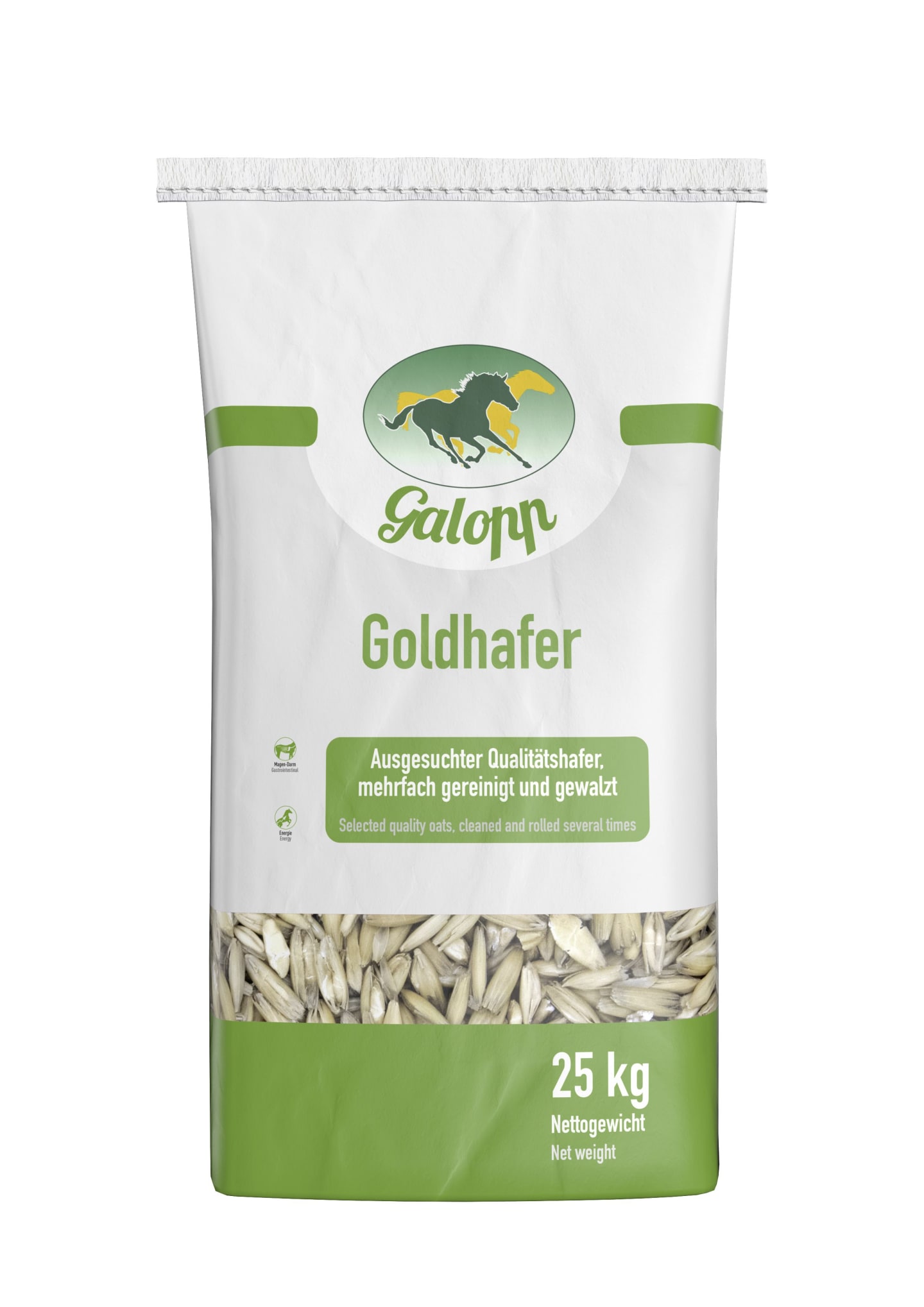 Galopp Goldhafer gereinigter und gewalzter Futterhafer Körner 25 kg Sack