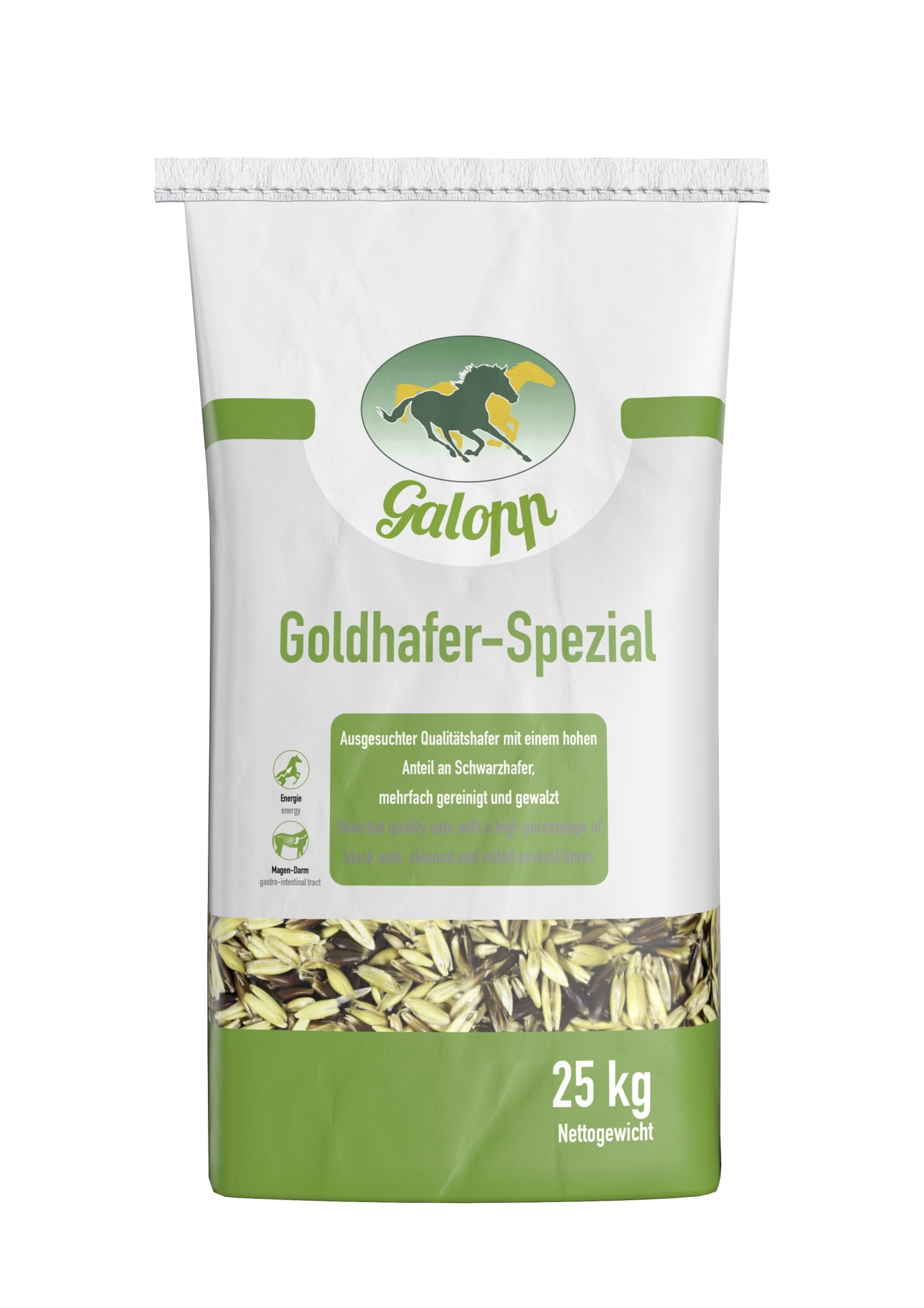 Galopp Goldhafer-Spezial mit Schwarzhafer, gereinigt und gewalzt Körner 25 kg Sack