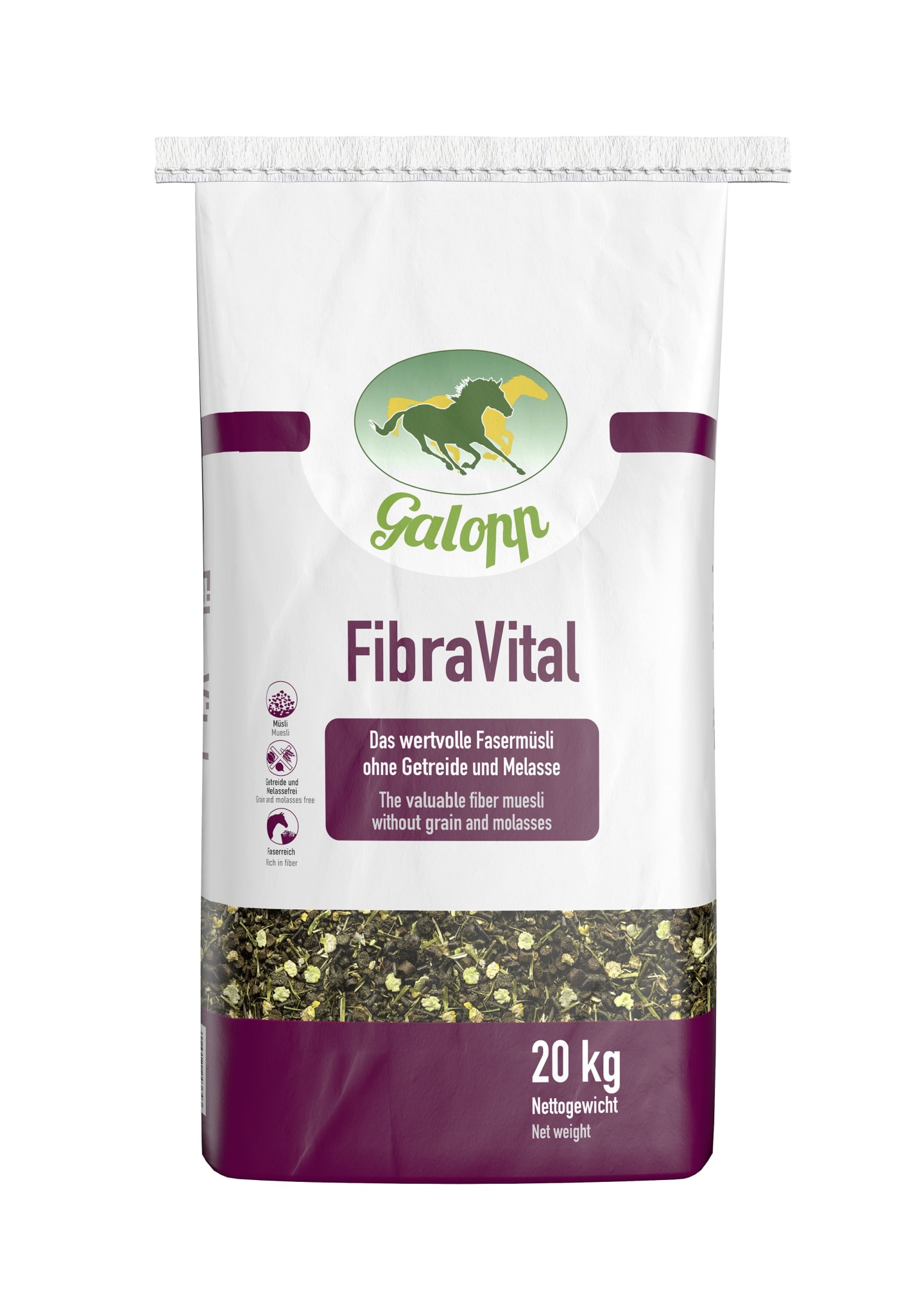 Galopp FibraVital getreide- und melassefreies Strukturmüsli für leichtfuttrige Pferde 20 kg Sack