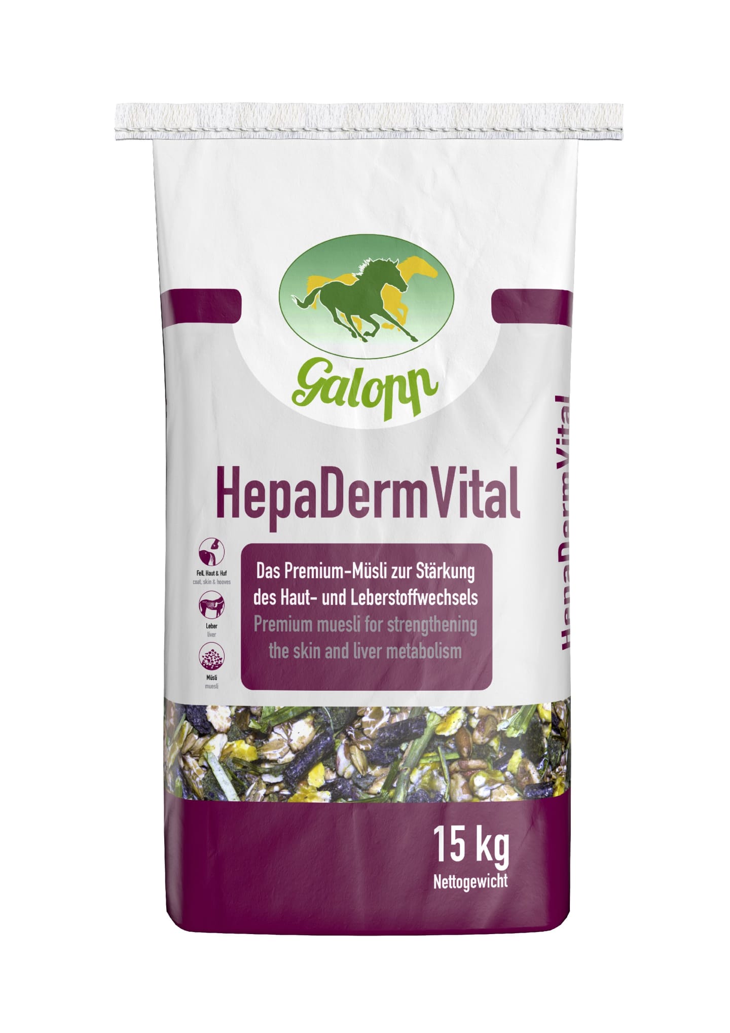 Galopp HepaDermVital 15 kg Sack haferfreies Müsli für Pferde mit Nährstoffen für Leber und Haut Müsli
