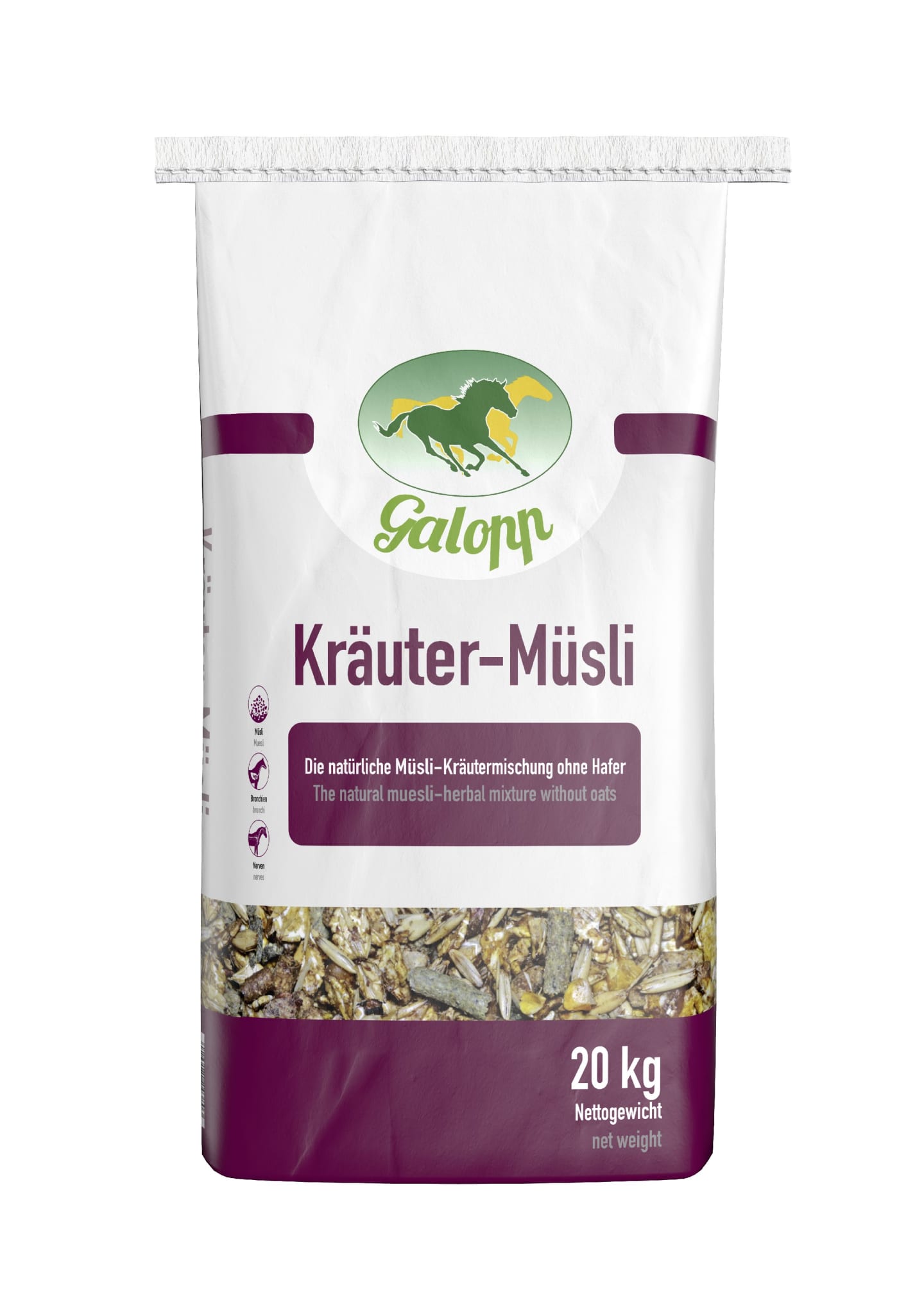Galopp Kräuter-Müsli haferfreies Ergänzungsfutter mit Kräutern für Pferde 20 kg Sack