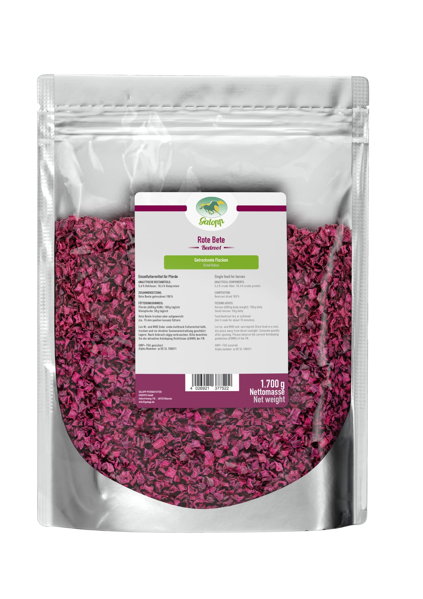 Galopp Rote Beete Flocken für Pferde Granulat 1,7 kg Beutel