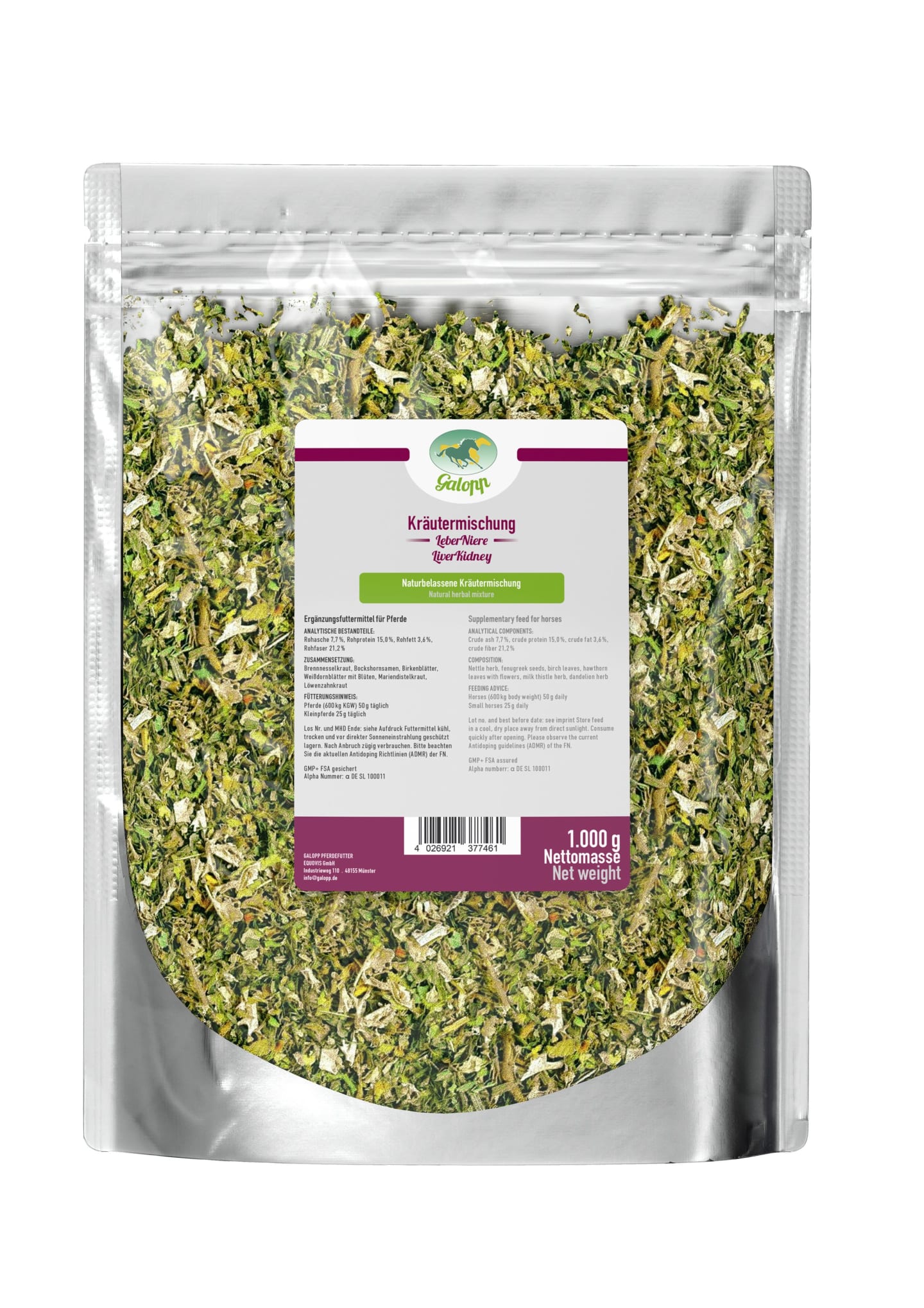Galopp Kräutermischung LeberNiere mit Weißdorn und Mariendistel 1 kg Beutel