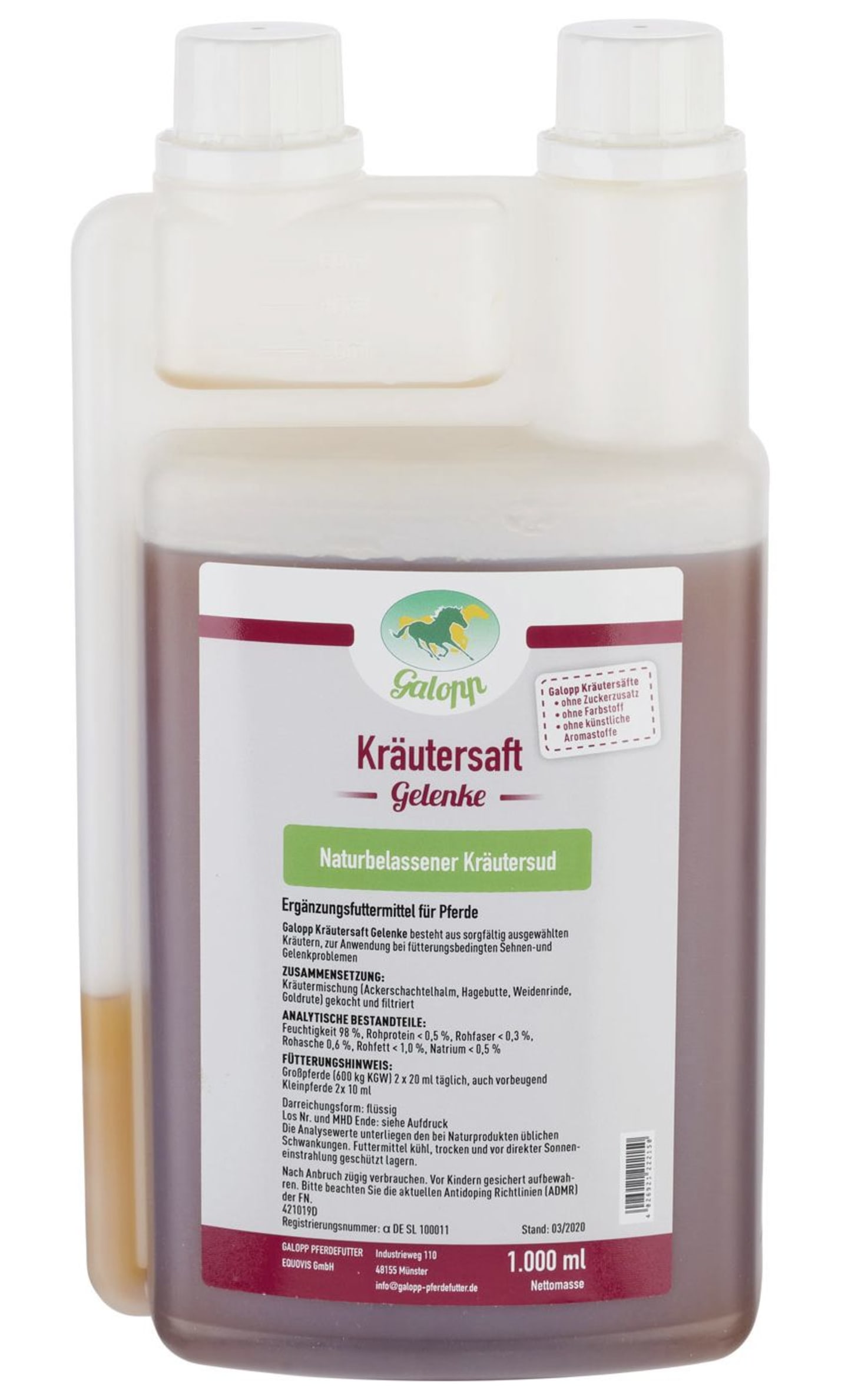 Galopp Kräutersaft Gelenke mit Weidenrinde und Goldrute 1 l Flasche