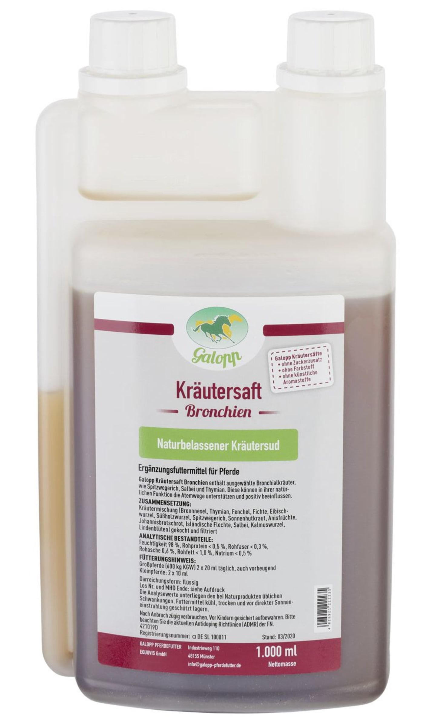 Galopp Kräutersaft Bronchien mit Thymian und Lindenblüten 1 l Flasche