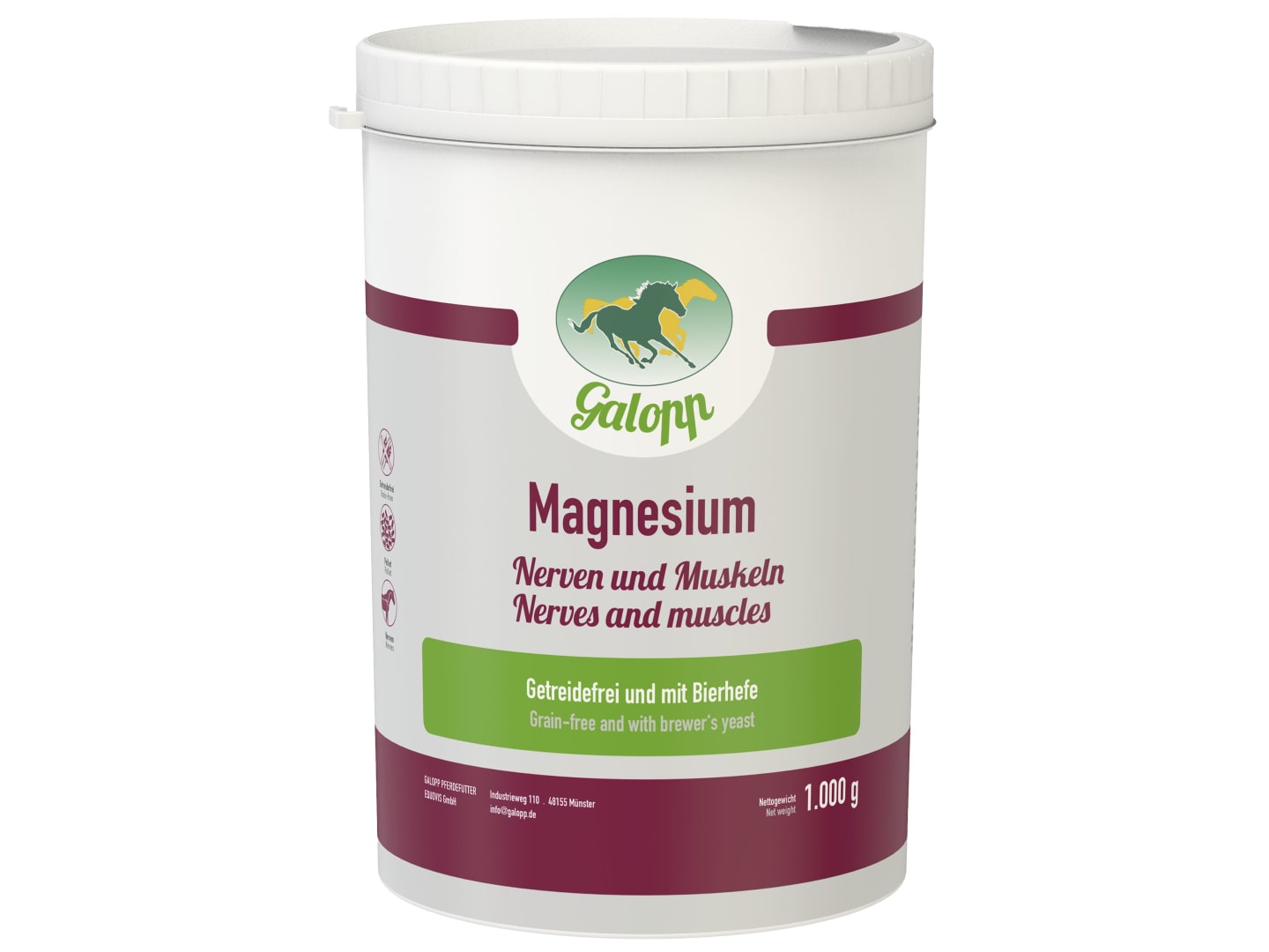 Galopp Magnesium mit Nährstoffen für die Muskulatur von Pferden 1 kg Dose