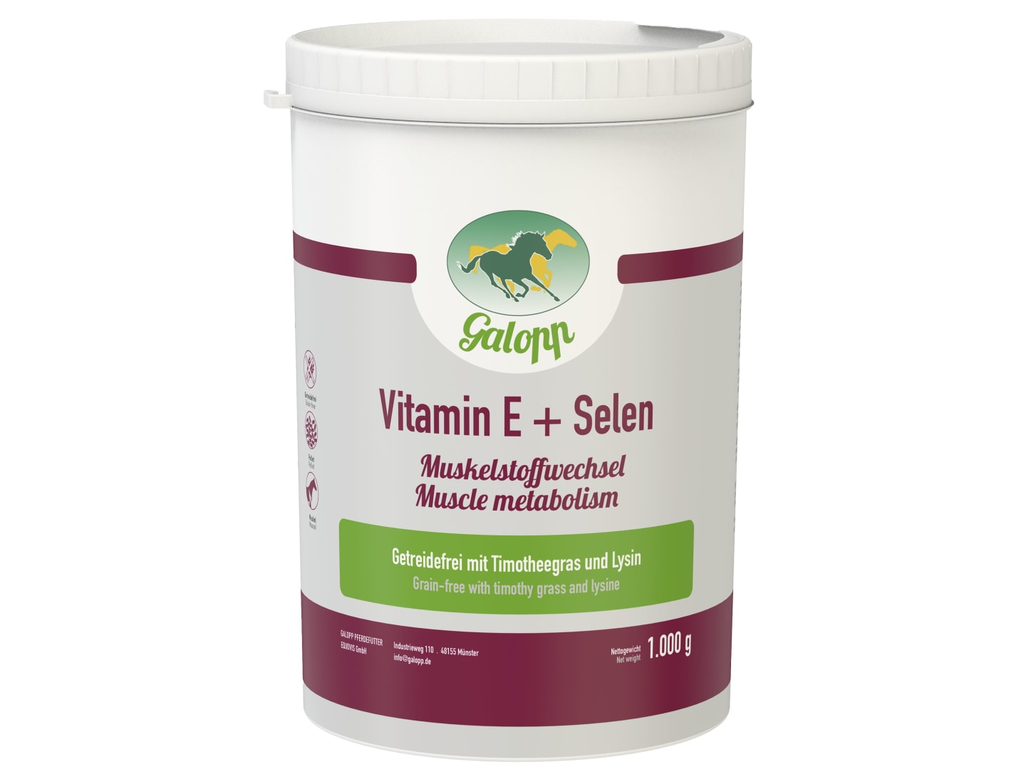 Galopp Vitamin E plus Selen mit Nährstoffen für die Muskulatur von Pferden 1 kg Dose