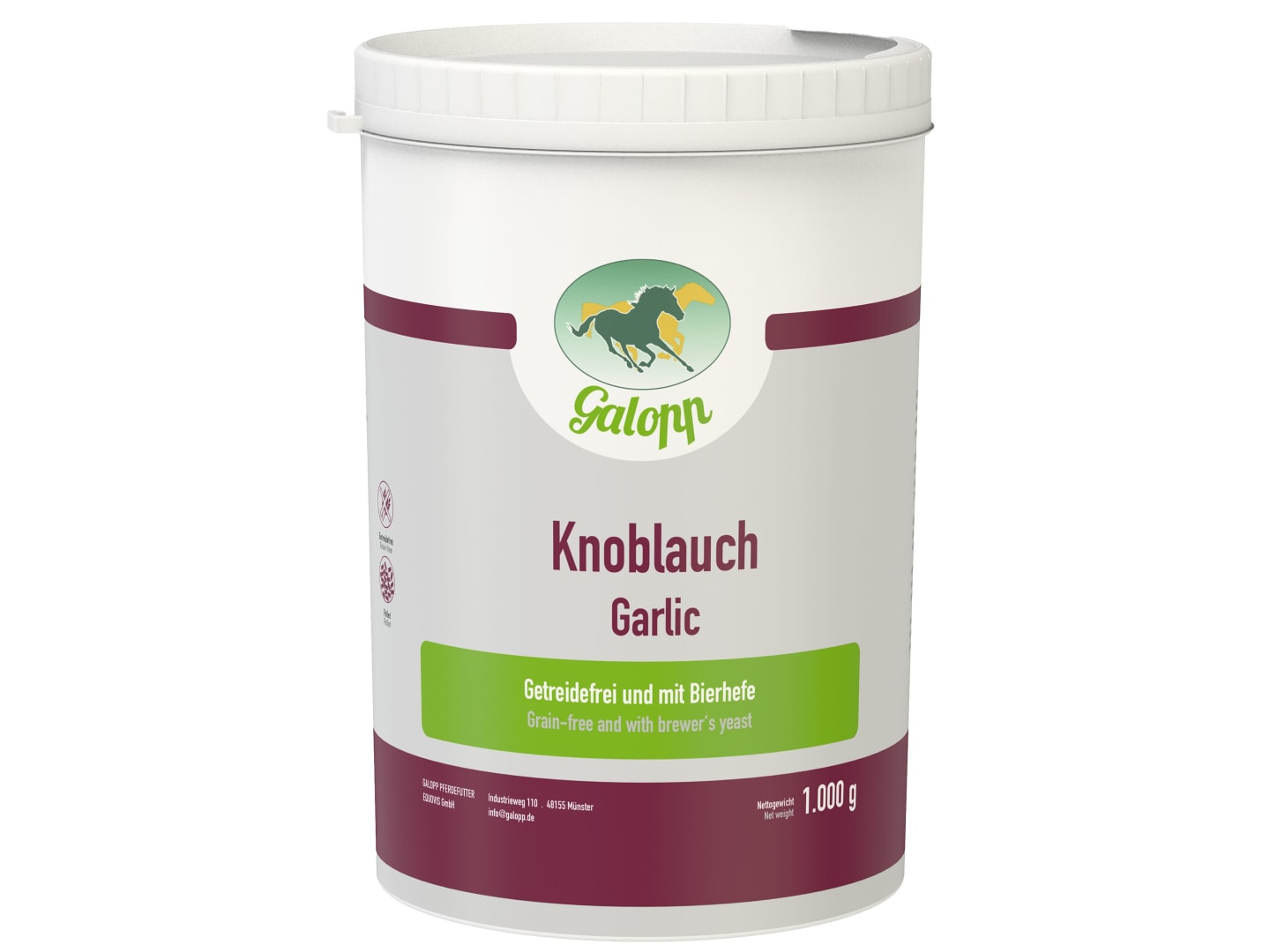 Galopp Knoblauch mit Kräutern 1 kg Dose für Pferde Pellet