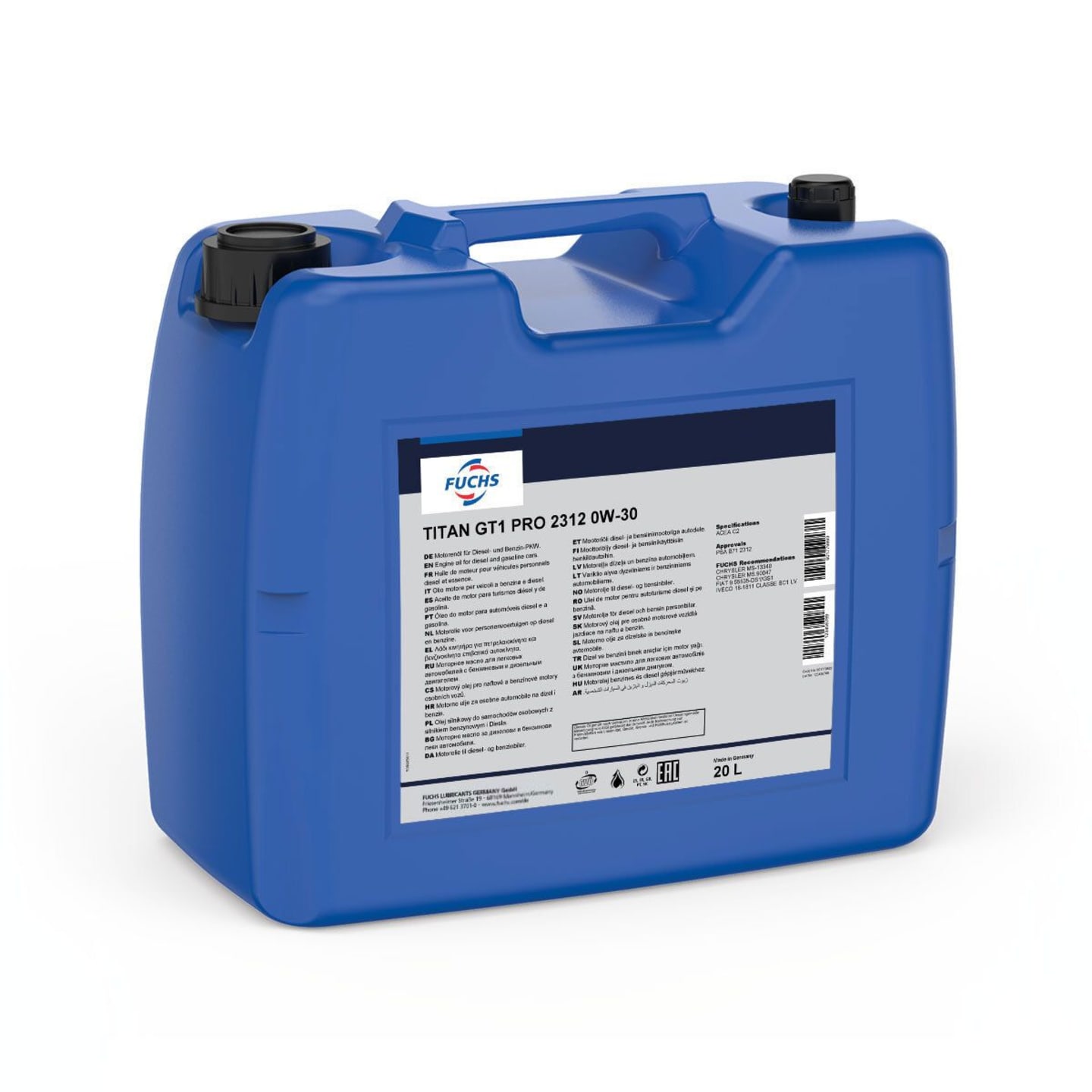 Fuchs TITAN GT1 PRO 2312 SAE 0W-30 20 l Kanister SAE 0W-30 Motoröl für PSA Benzin- und Dieselmotoren