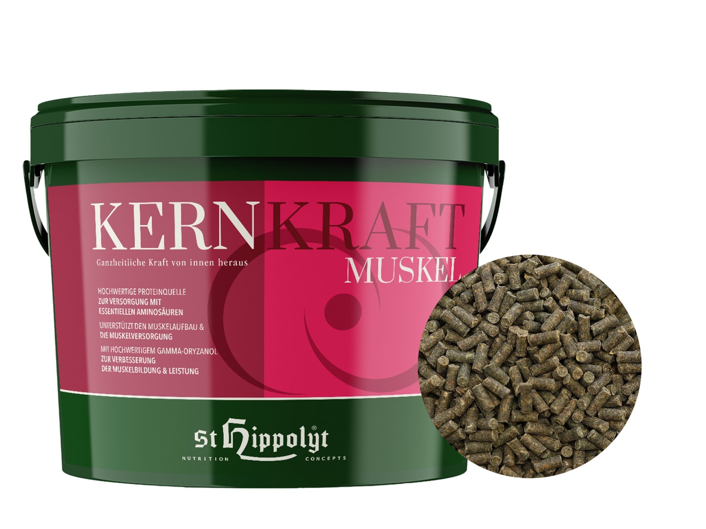 St. Hippolyt Kernkraft Muskel proteinreiches Aufbaufutter für Sportpferde mit essentiellen Aminosäuren 5 kg Eimer