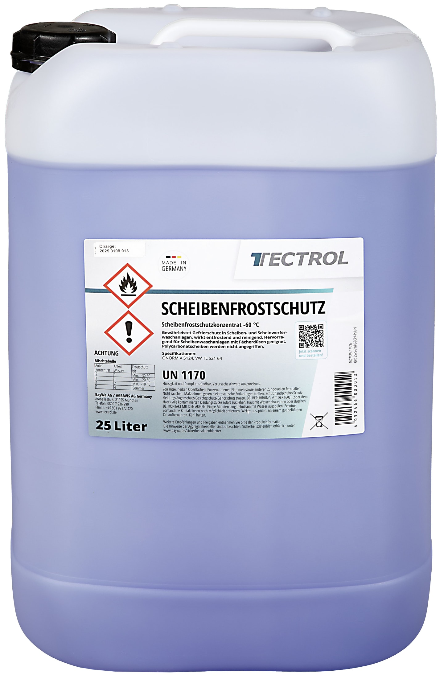 TECTROL SCHEIBENFROSTSCHUTZ 25 l Kanister Scheibenfrostschutzkonzentrat -60 °C, Scheibenwischwasser, Scheibenreiniger