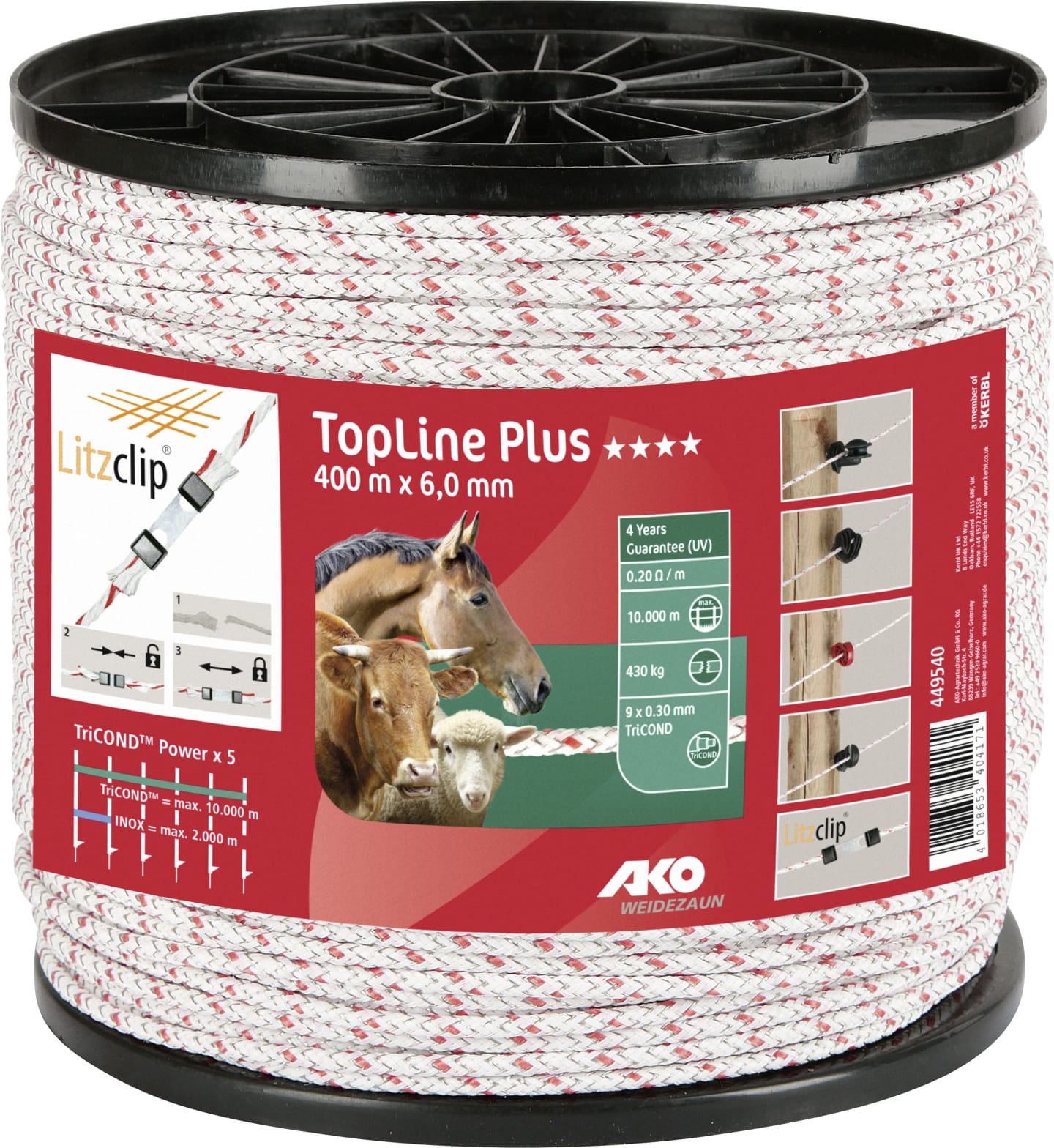 Ako Elektroseil "TopLine plus" 6 mm/400 mm, Leiter TriCond 9 x 0,30 mm, 449540