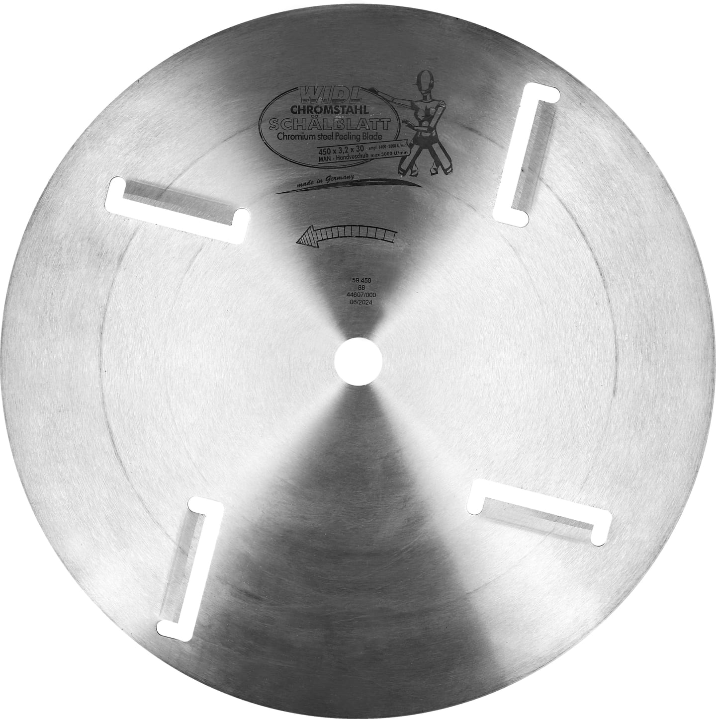 Widl® Schälblatt 450 mm Bohrung 30 mm, Chromstahl, für das Zuspitzen und Schälen von Holzstämmen, W 59.450