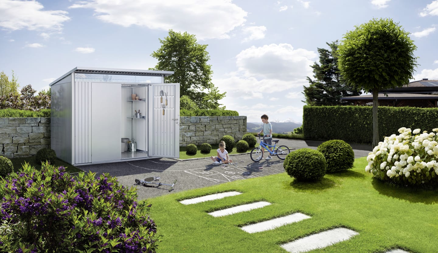 Biohort Gerätehaus AvantGarde mit Pultdach A5 260 x 220 cm silber; metallic Doppeltür