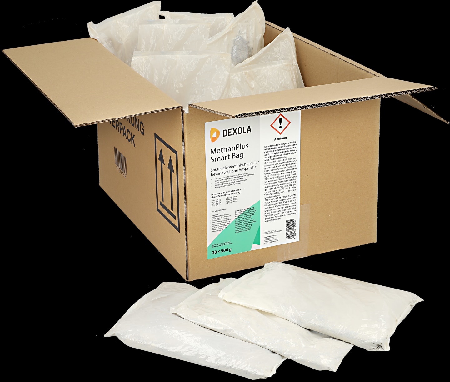 DEXOLA MethanPlus Smart Bag Feste, pulverige Spurenelemente zur Methanbildung in Biogasanlagen 30x 500 g Beutel im Karton