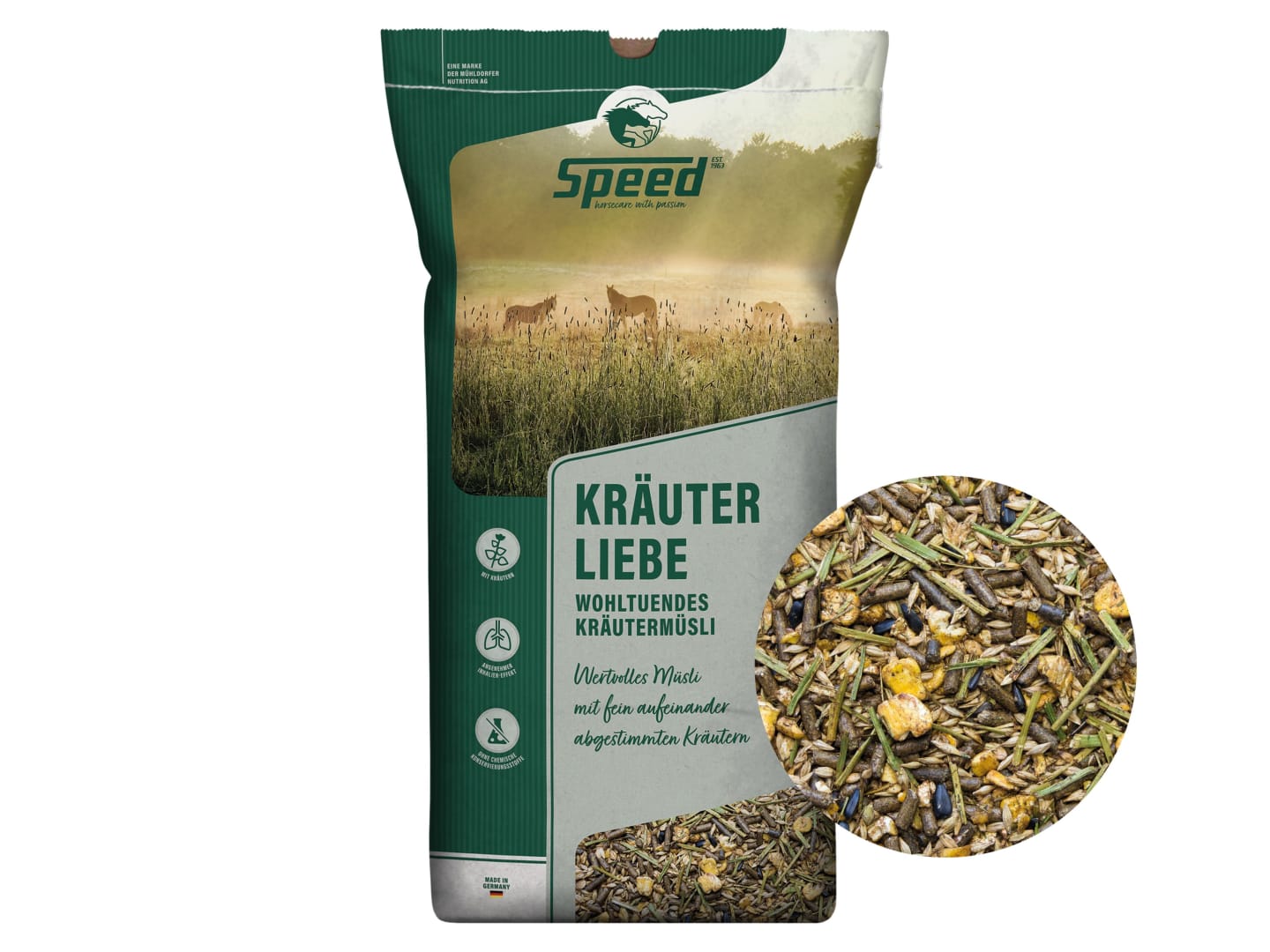 SPEED Kräuter Liebe Müsli mit Kräutern und Getreide für Pferde 20 kg Sack