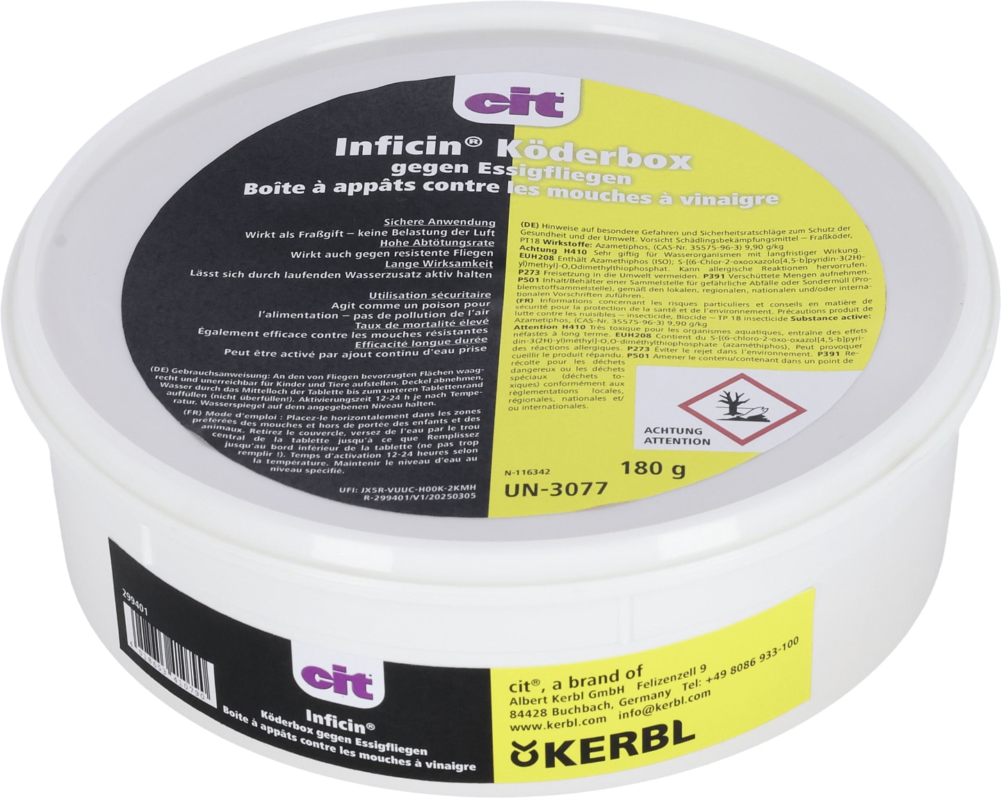 cit® Köderbox "Inficin®" 180 g, für die Bekämpfung von Essig- und Fruchtfliegen, 299401