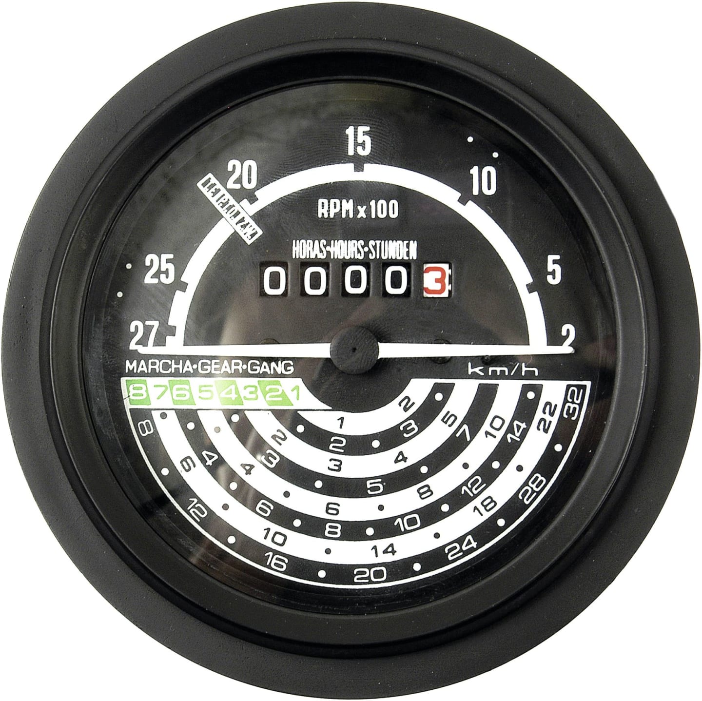 Traktormeter Ø 108/113 mm, 0 bis 28 mile/h, für Traktor John Deere