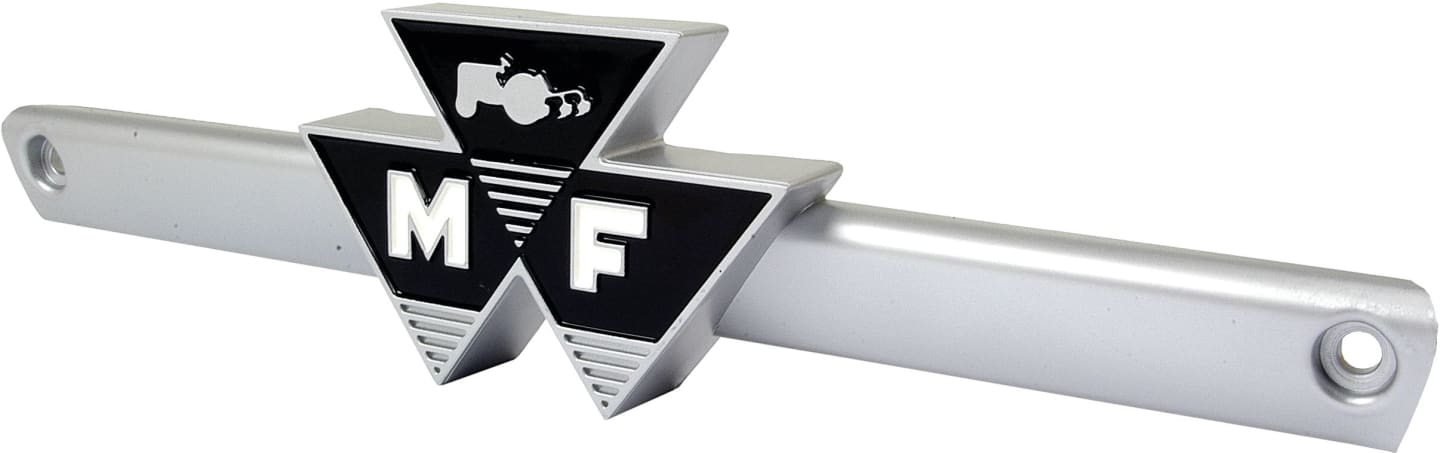 Typenschild "MF" mit Leiste für Traktor Massey Ferguson 135, 135 Petrol, 148, 165, 168, 175, 178, 185, 188, Kunststoff