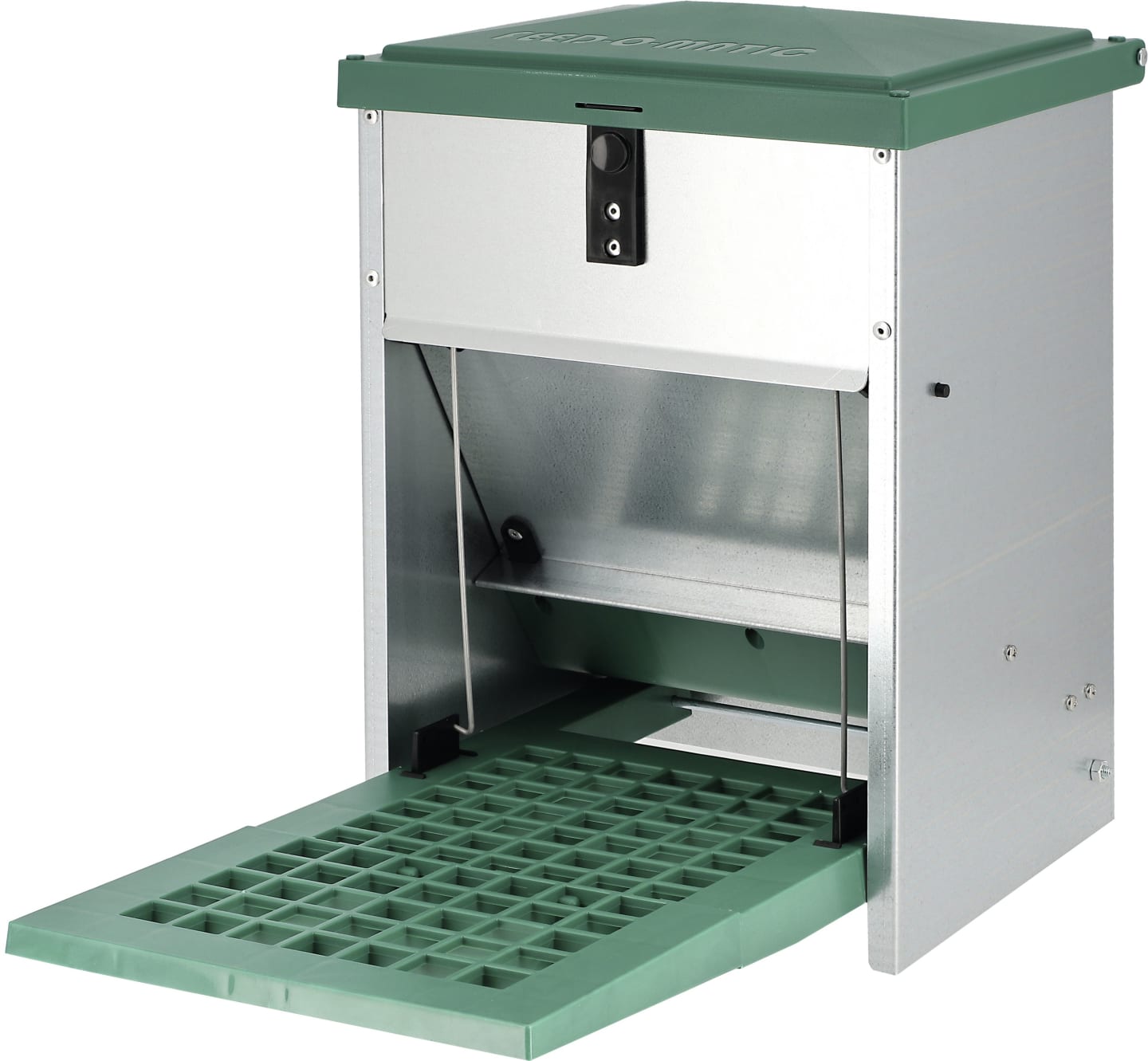 Futterautomat 12 kg mit Trittklappe, Metall, für Hühner, 1352