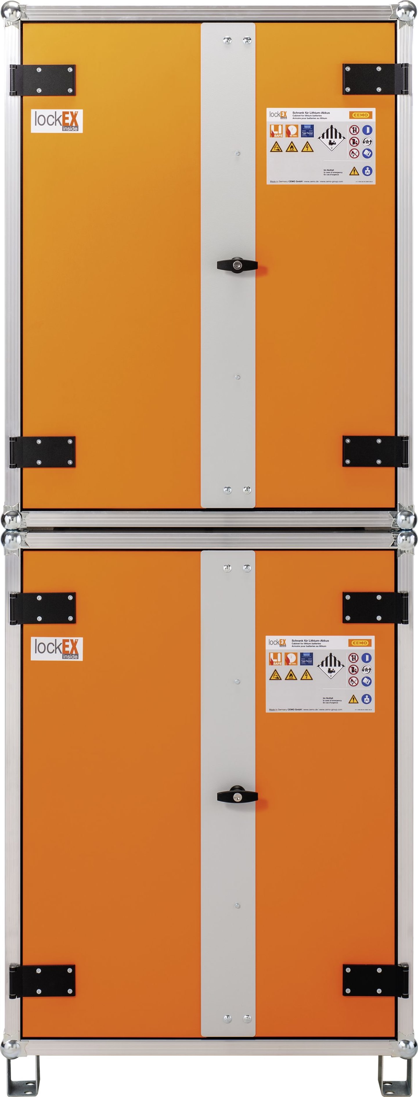 Cemo Akku-Lagerschrank "8/20" 800 x 2.130 x 660 mm, 3 Rauchmelder, mit Füßen, für die Lagerung von Li-Ion-Akkus, 12047
