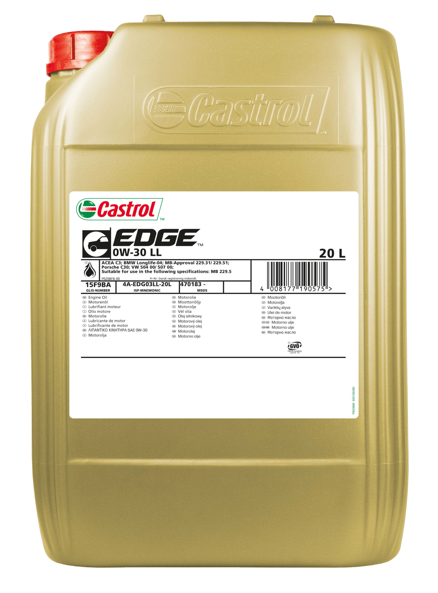Castrol EDGE 0W-30 LL 20 Liter Kanister SAE 0W-30 Motoröl, Leichtlauföl, für PKW