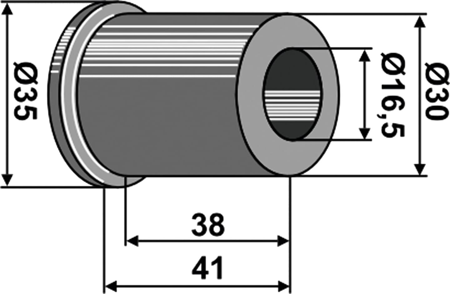 Industriehof® Buchse 16,5 x 38; 41 x 38 mm; 41 mm, für Breviglieri Kreiseleggenzinken, 31-3252