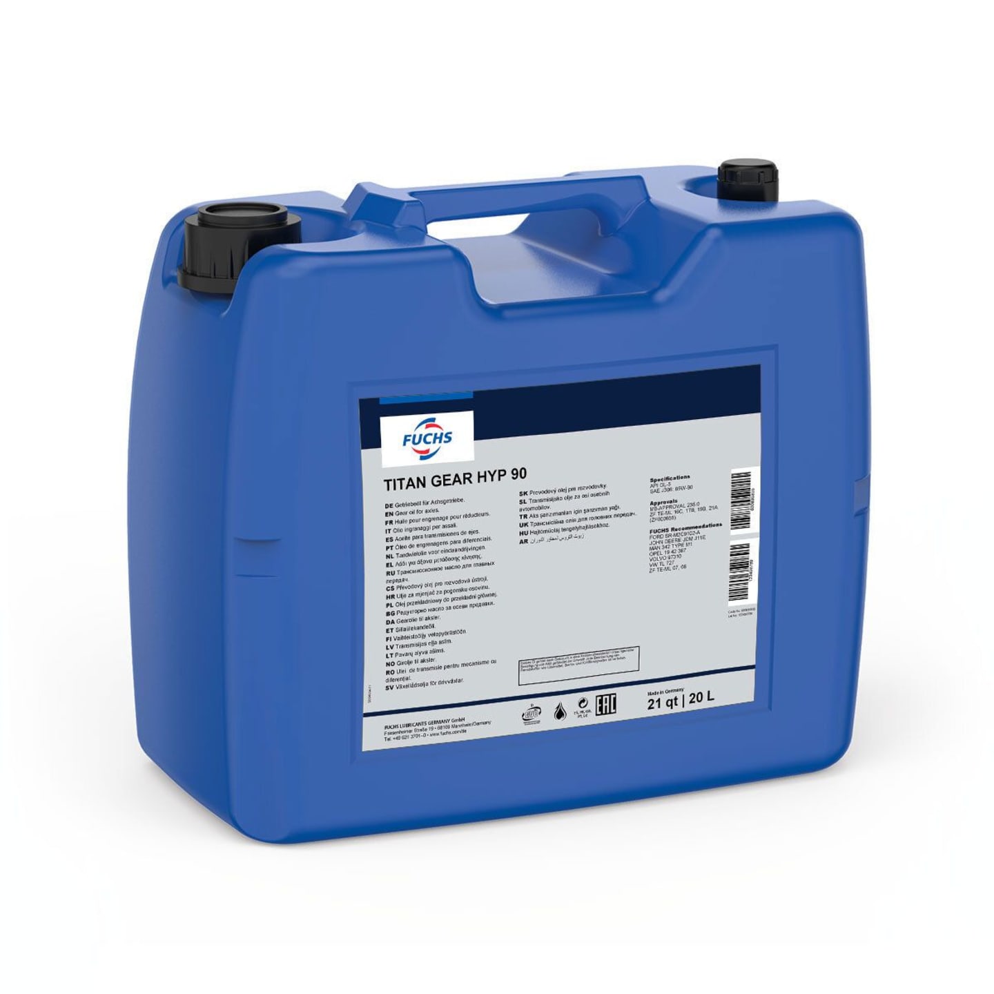 Fuchs TITAN GEAR HYP 90 20 l Kanister SAE 90 Getriebeöl, API GL-5, Hypoid, Achsgetriebe, SAE 90