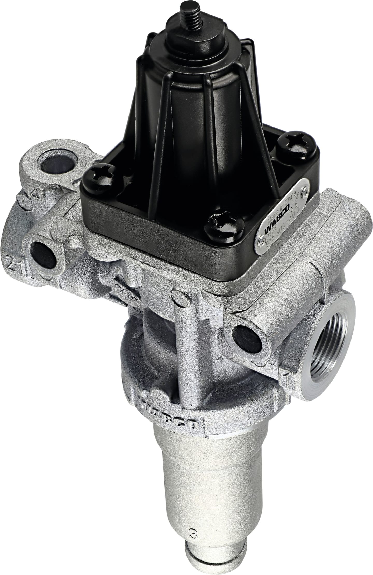 Wabco Druckregler, Abschaltdruck 12,5 ± 0,2 bar, ohne Reifenfüllanschluss, mit Geräuschdämpfer, Lufttrockneranschluss, Neuteil, 975 303 141 0
