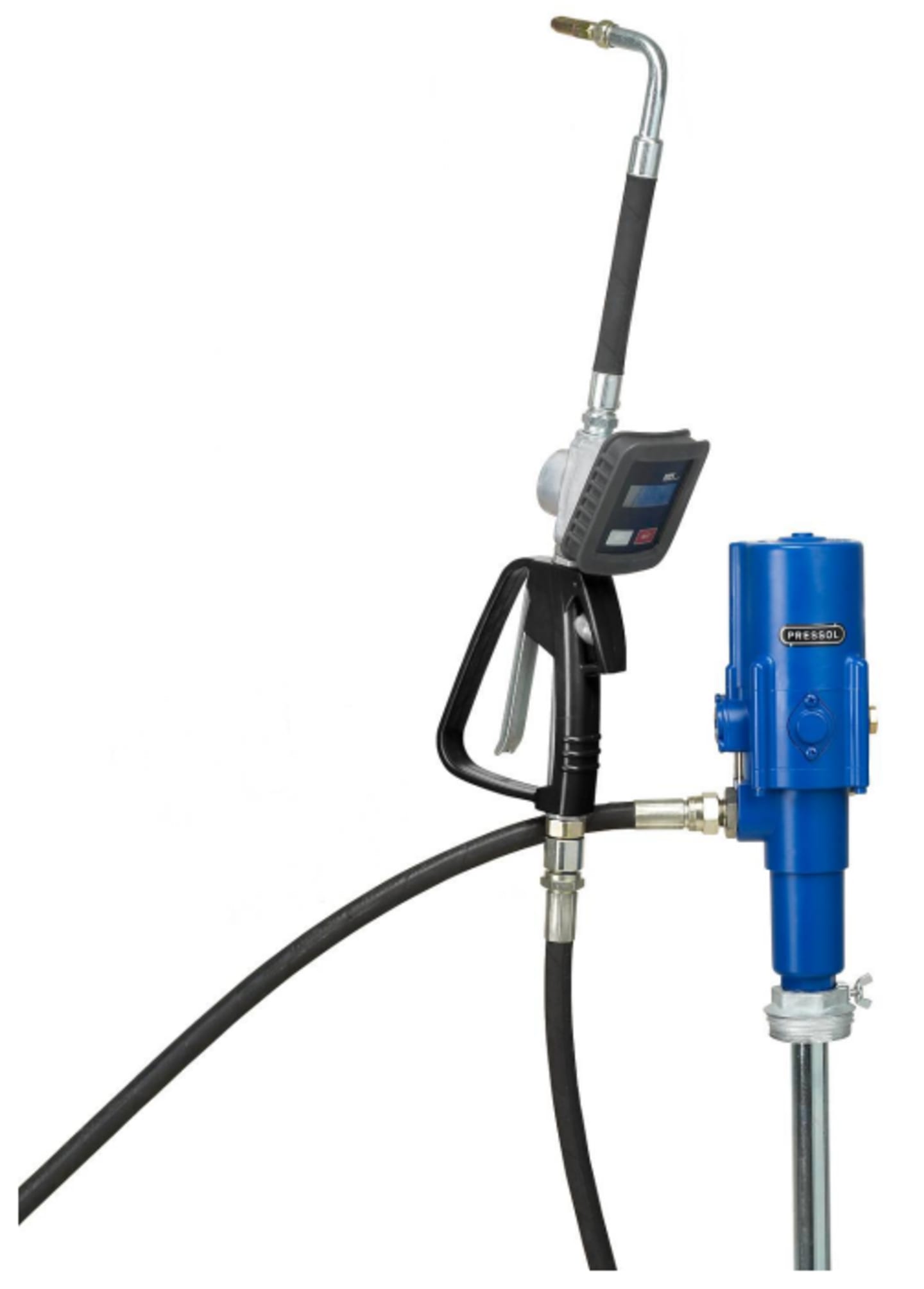 PRESSOL Ölsystem stationär, PNP 3:1, Saugrohrlänge 860, für 200/220-Liter-Fässer, digitaler Handdurchlaufzähler, 4m Förderschlauch 19242551