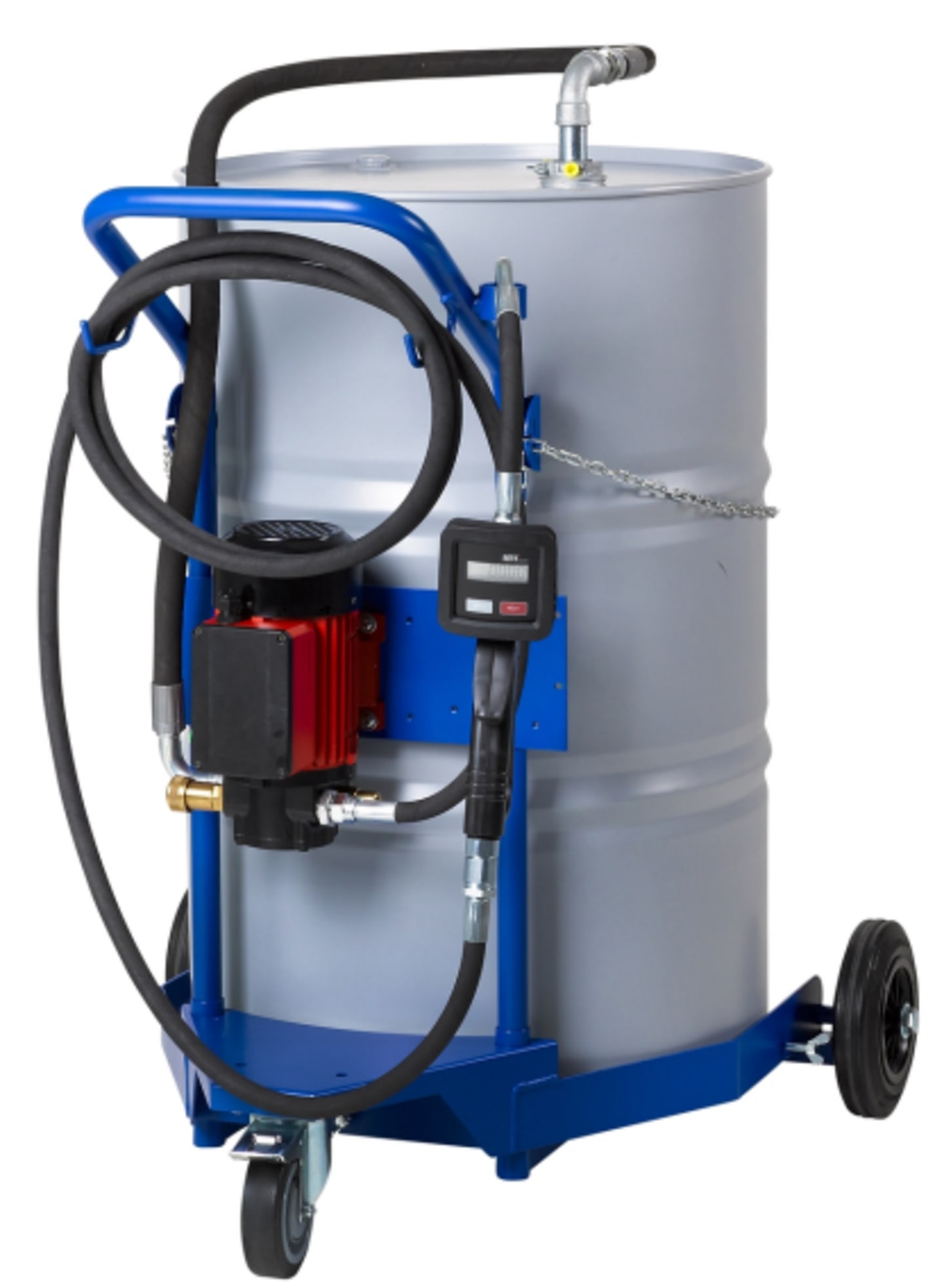 PRESSOL Ölsystem fahrbar, 5m Förderschlauch, Saugrohrlänge 860 mm, für 200/220-Liter-Fässer, digitaler Handdurchlaufzähler 23001 970