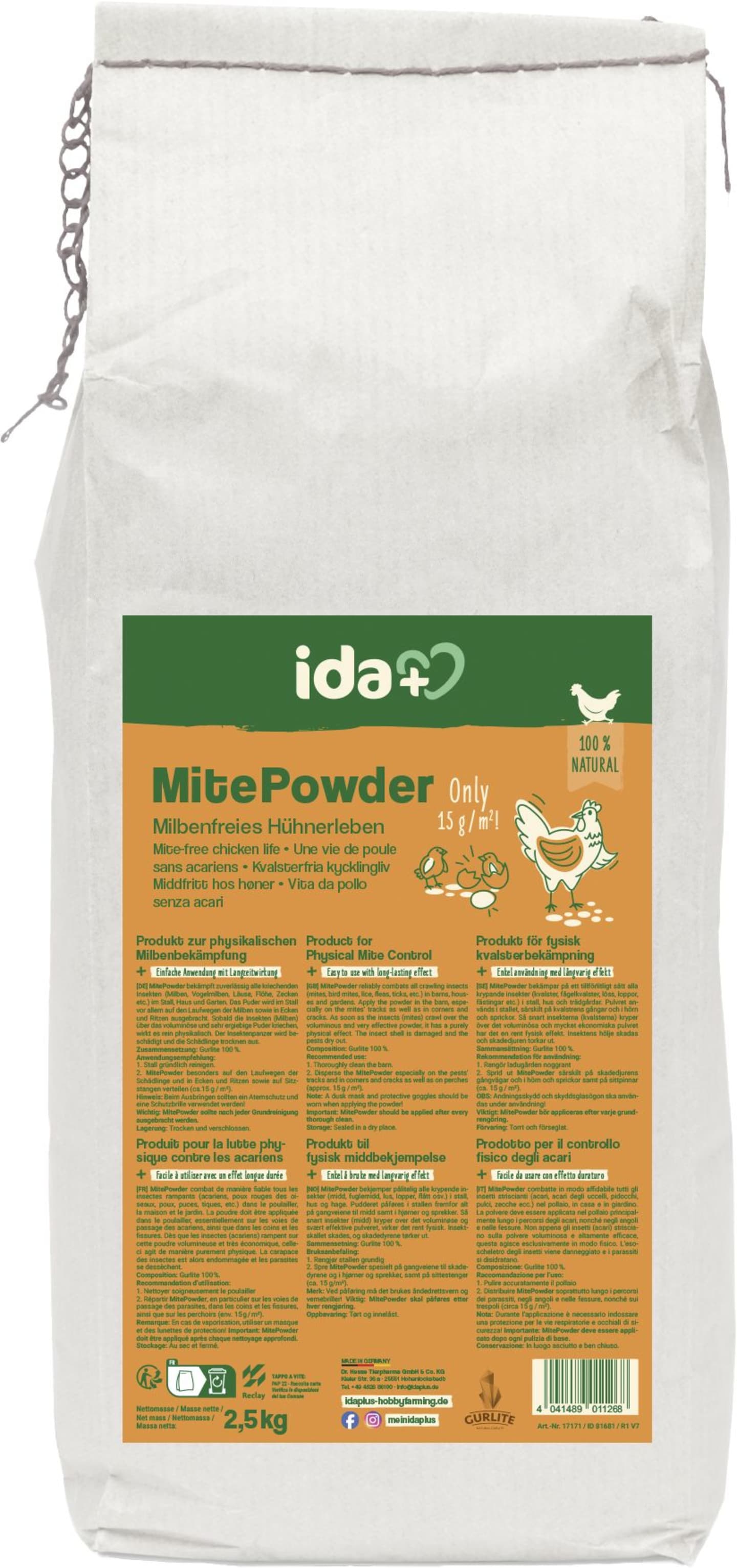 ida plus® Milbenpulver "MitePowder" für die Bekämpfung roter Vogelmilben und anderer kriechenden Insekten