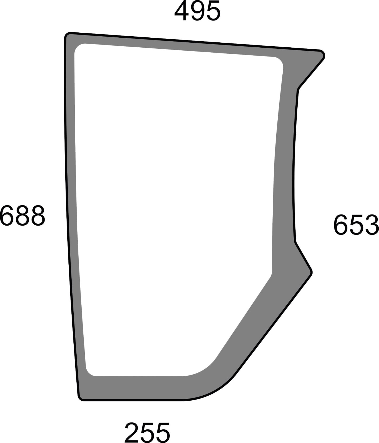 Frontscheibe grün, unten rechts, Siebdruck, geklebt, für Traktor Massey Ferguson 4700, 5700, 5M