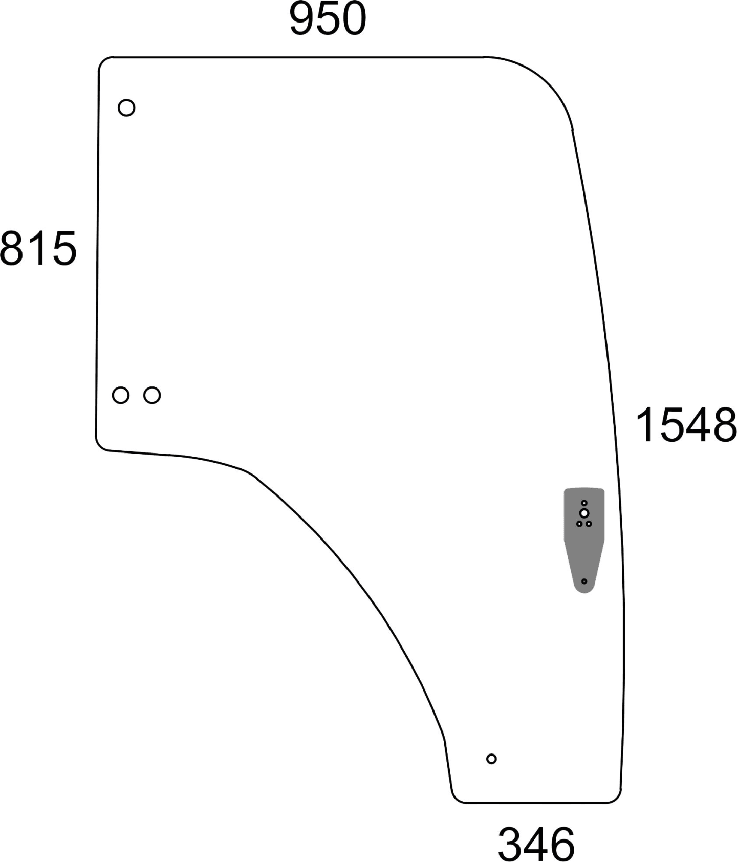Türscheibe grün, rechts, für Traktor Massey Ferguson 4700, 5700, 5M
