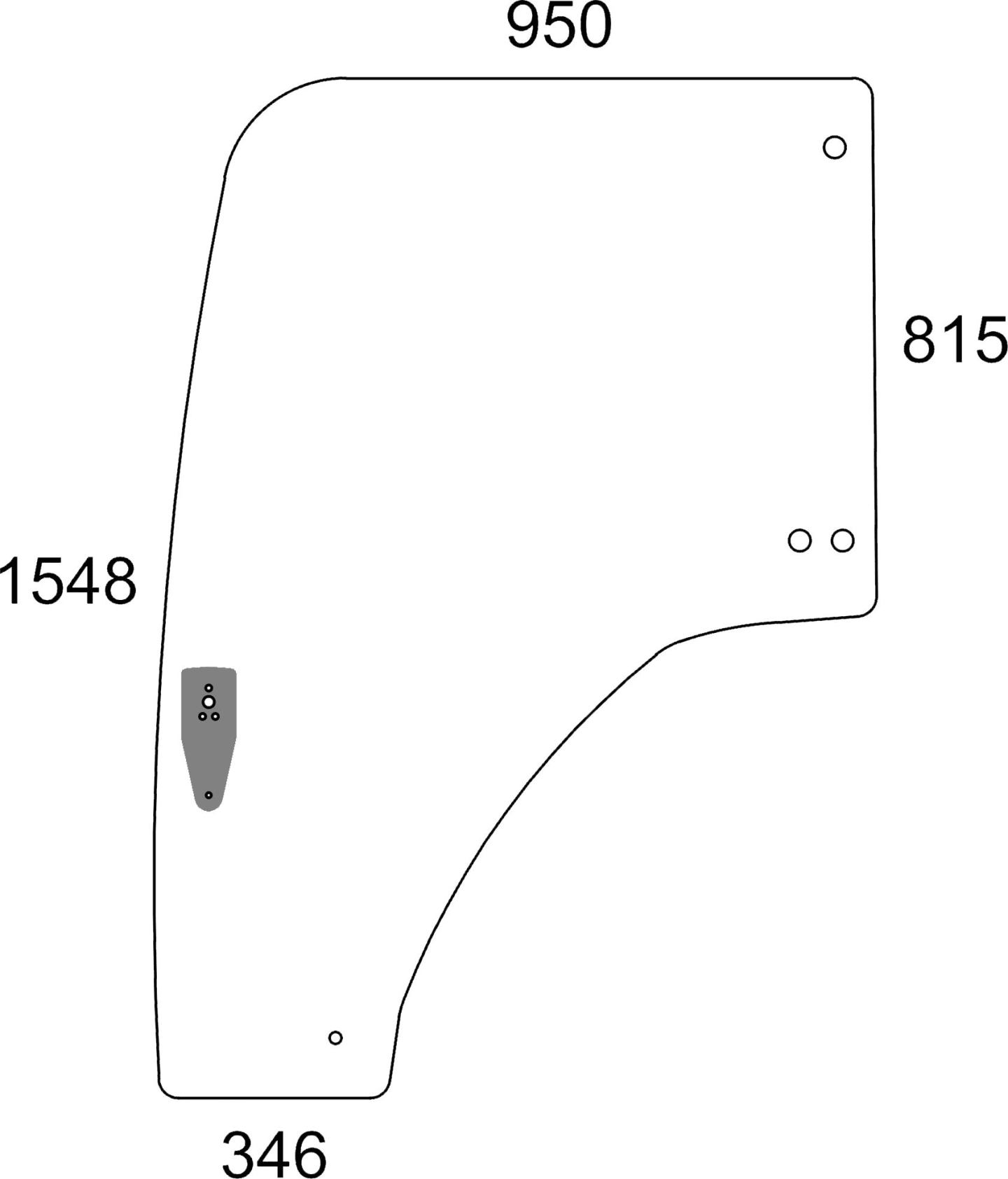 Türscheibe grün, links, für Traktor Massey Ferguson 4700, 5700, 5M