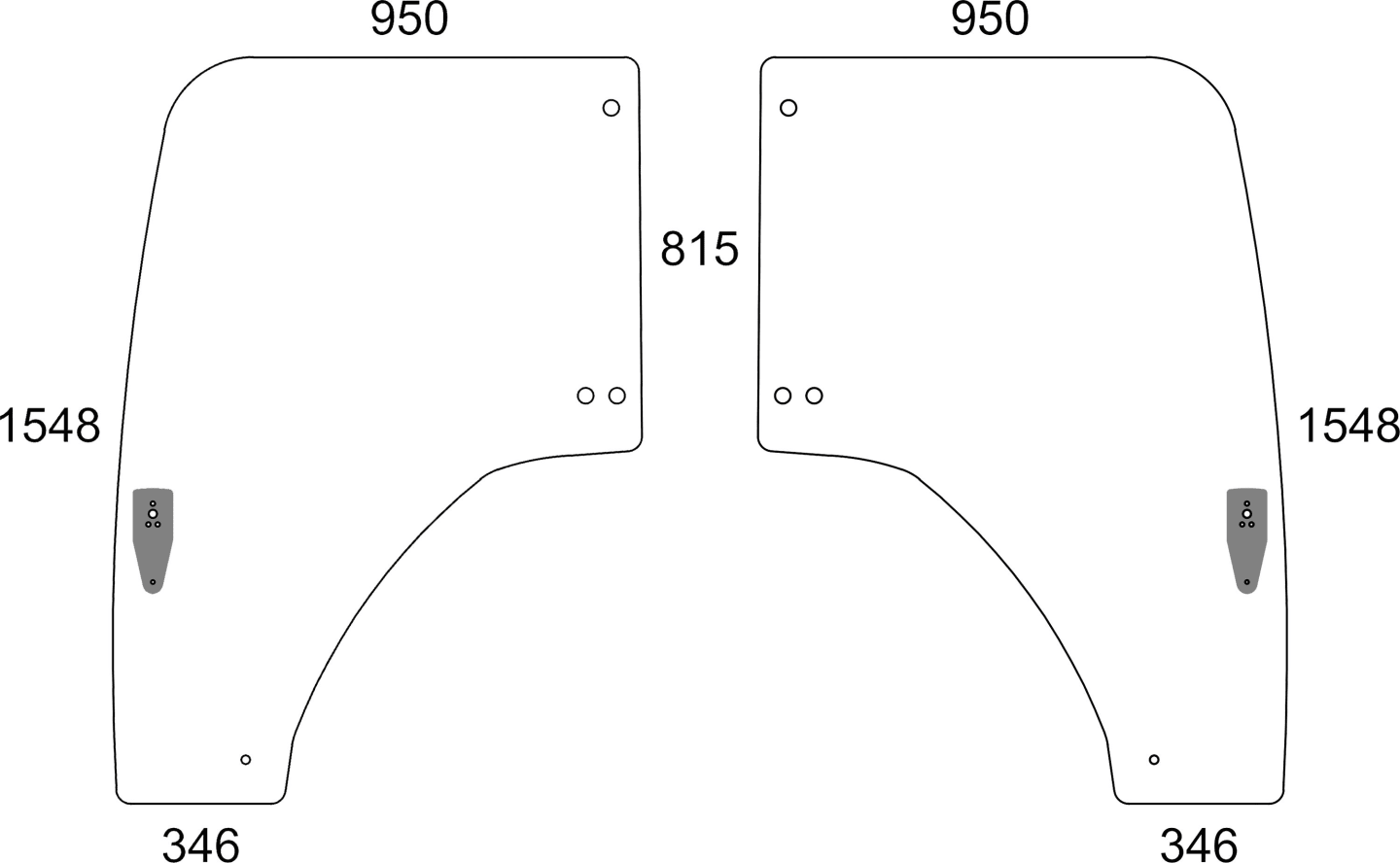Türscheibe grün, links/rechts, für Traktor Massey Ferguson 4700, 5700, 5M