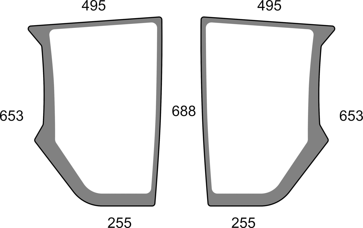 Frontscheibe grün, unten links/rechts, Siebdruck, geklebt, für Traktor Massey Ferguson 4700, 5700, 5M